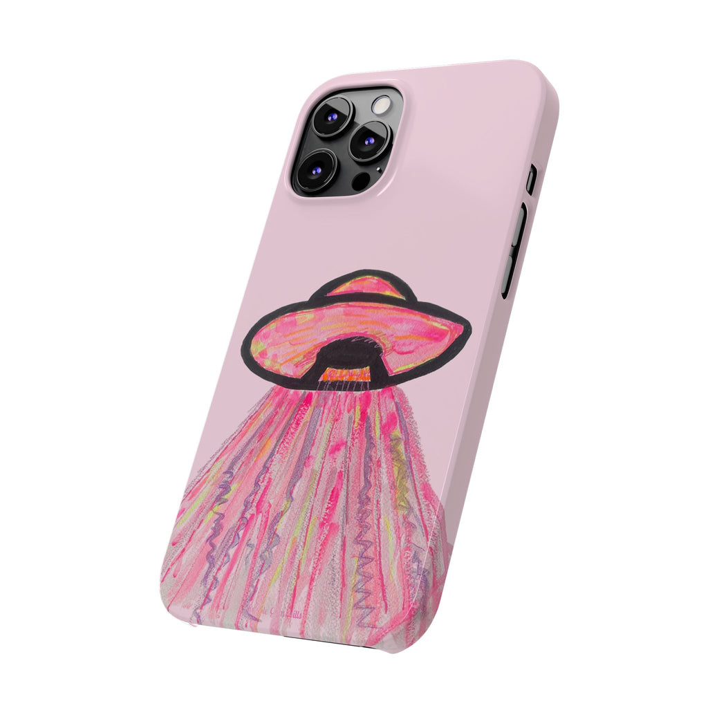 Pink UFO Phone Case — Cute Pastel Alien Abduction Slim Case