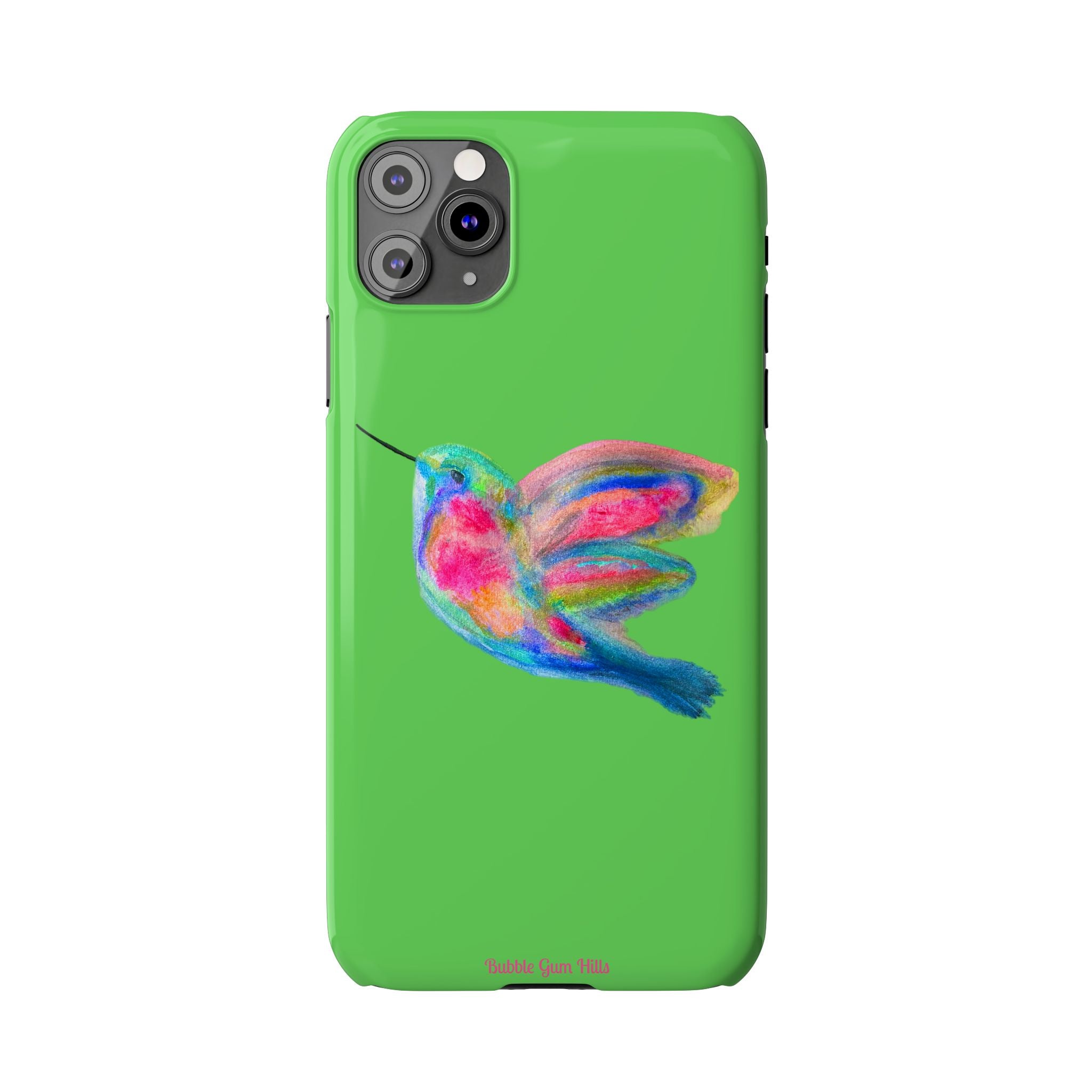 Colorful Hummingbird Slim Phone Case — Bright Green Watercolor Design