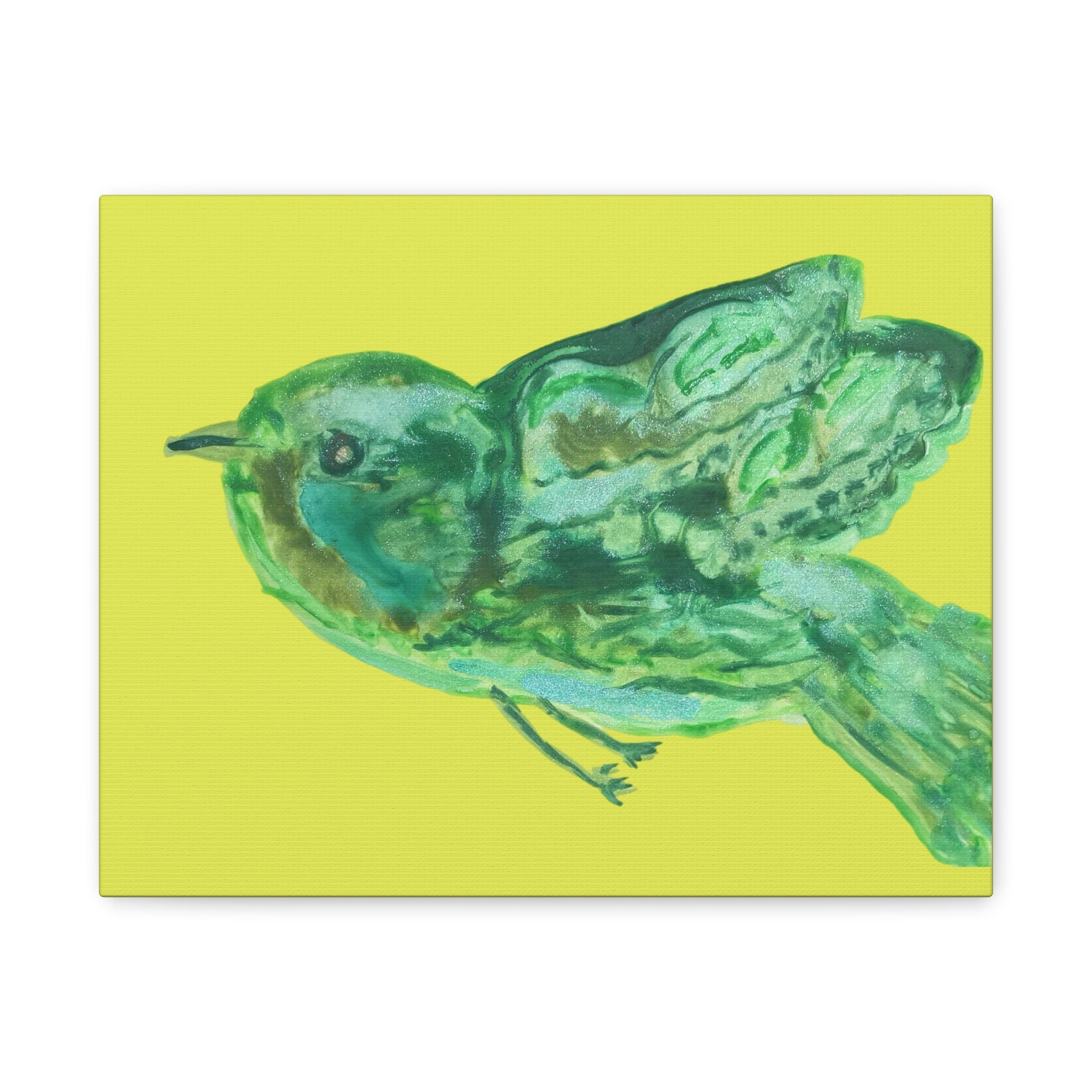 Green Bird Lime Matte Wall Art Canvas