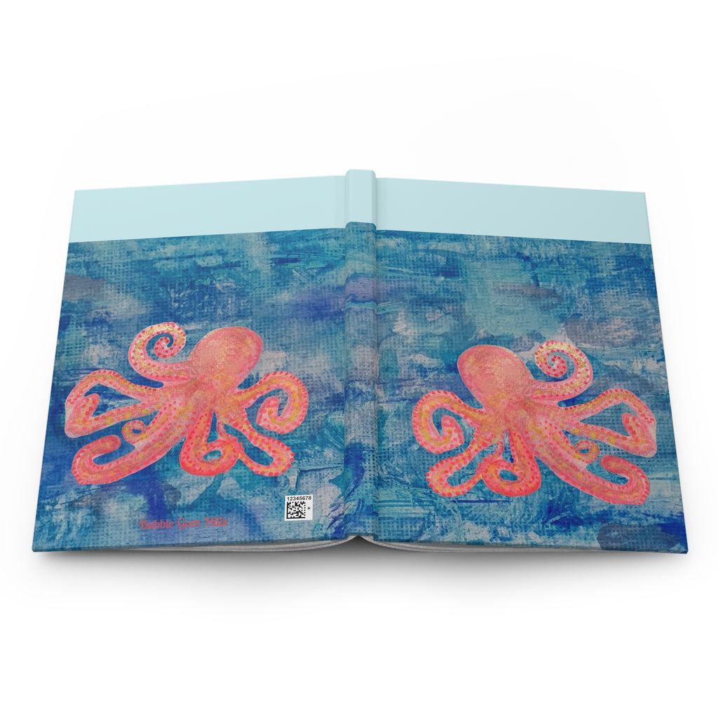 Octopus Softcover Journal — Pink Octopus on Blue Ocean Art Notebook - Lined 150 Pages
