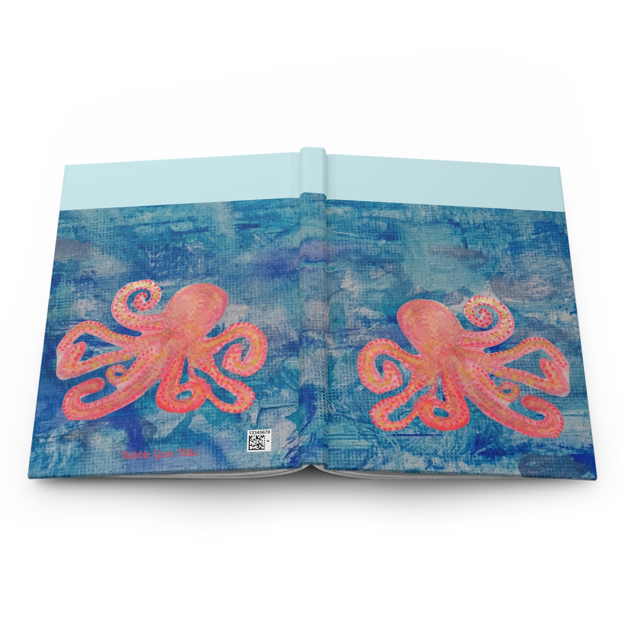 Octopus Softcover Journal — Pink Octopus on Blue Ocean Art Notebook - Lined 150 Pages