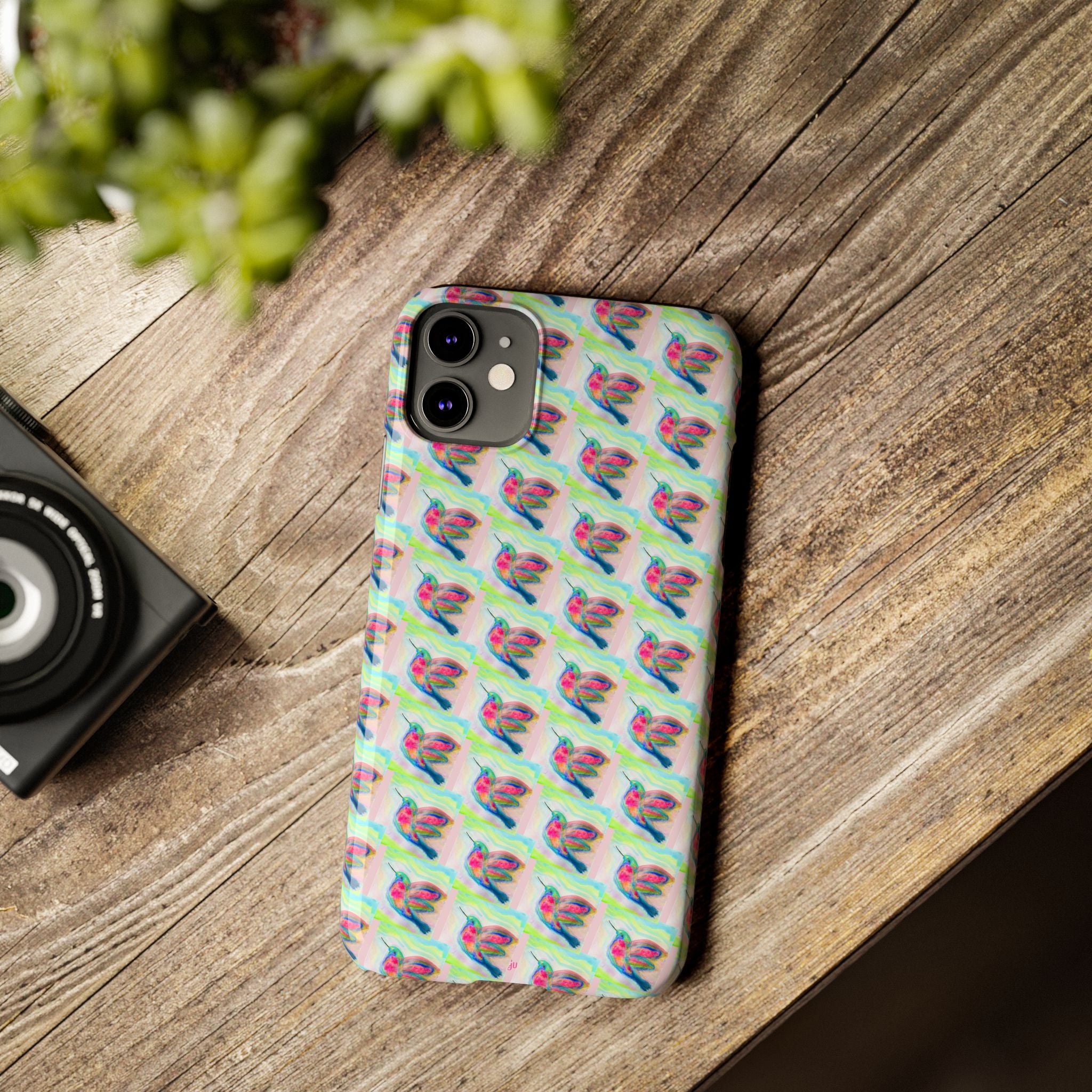 Hummingbirds Slim Phone Case — Pastel Watercolor Hummingbird Pattern Cover