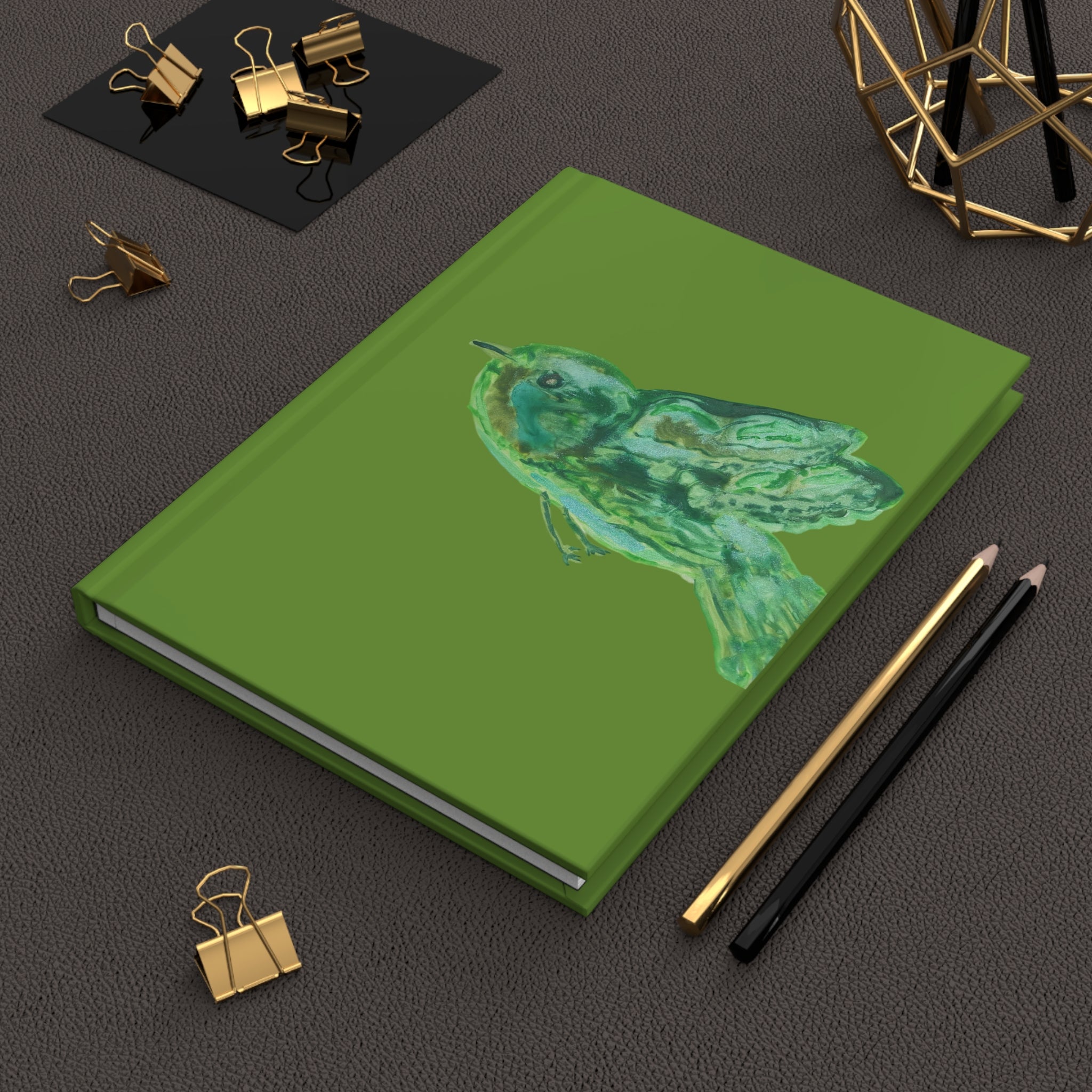 Green Bird Watercolor Matte Hardcover Journal Notebook Diary for Bird Loving Writers Lined 150 Page