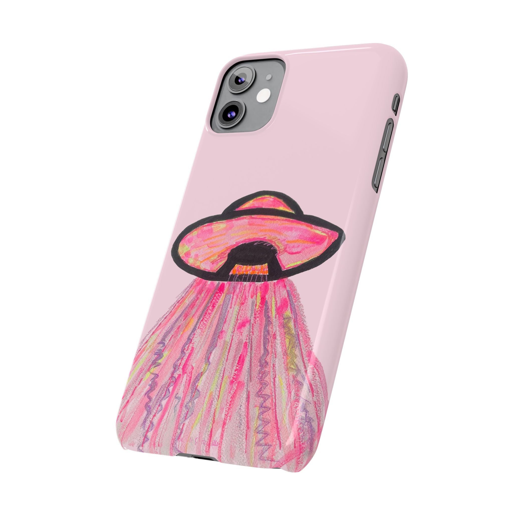 Pink UFO Phone Case — Cute Pastel Alien Abduction Slim Case