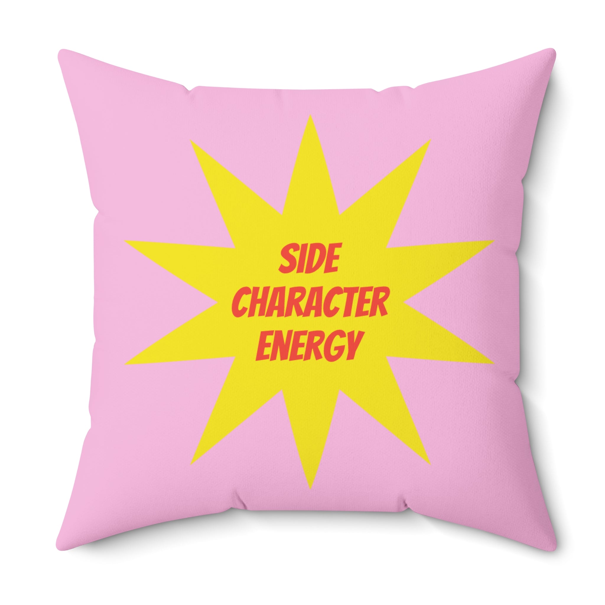 Mood Pillow Main Character / Side Character Energy Square Fun Decorative Throw Pillow — Pink & Red Starburst