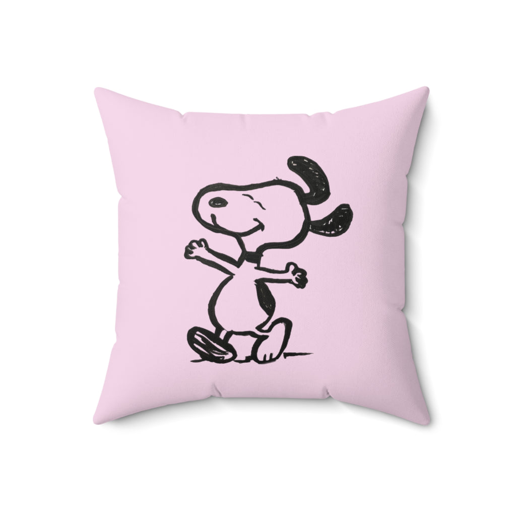 Happy Puppy & Begging Puppy Side  Pink Pup Illustration Decorative Pillow