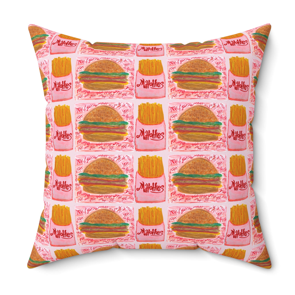 Mc Hottie's Tiny Burger & Fries Pattern Decorative Throw Pillow