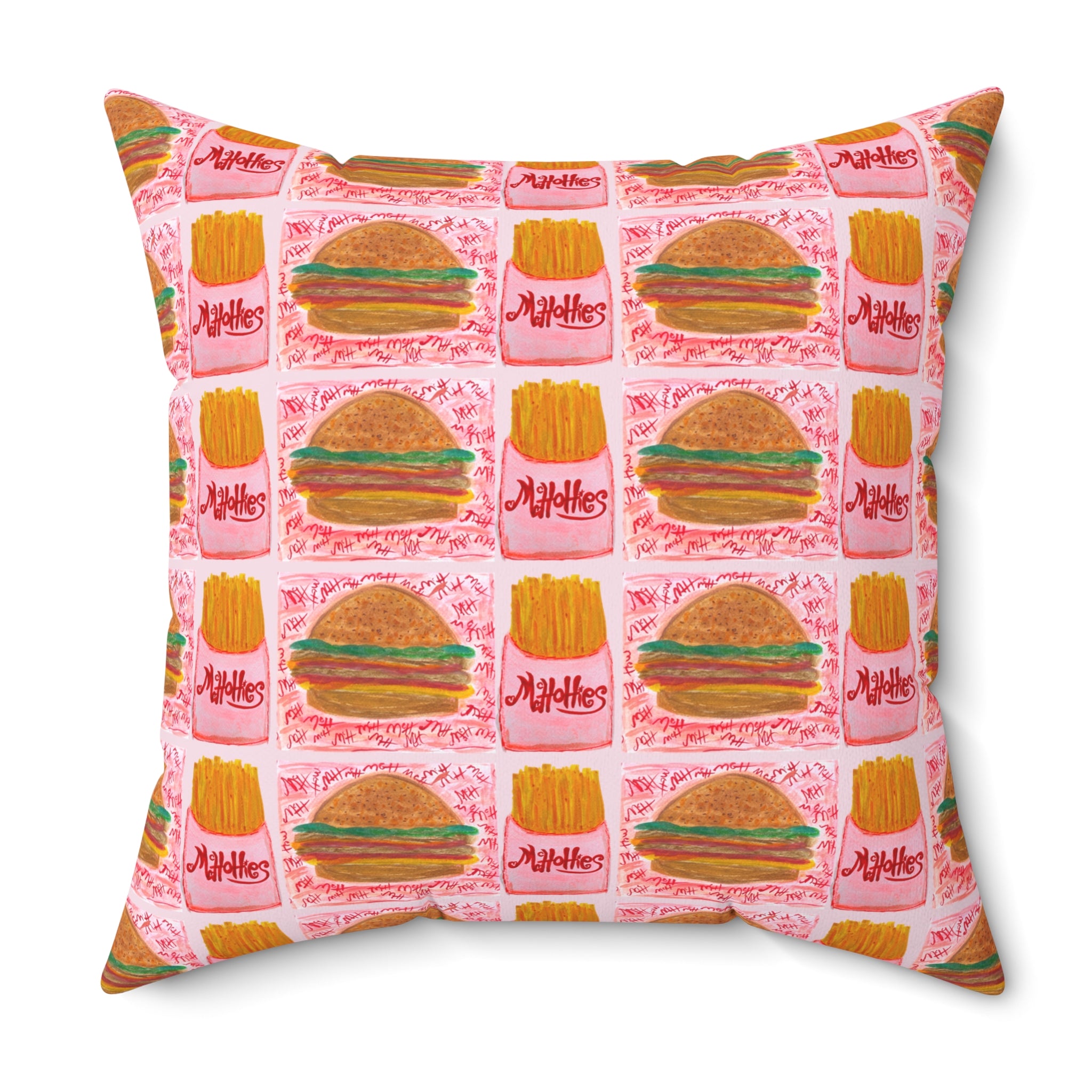 Mc Hottie's Tiny Burger & Fries Pattern Decorative Throw Pillow