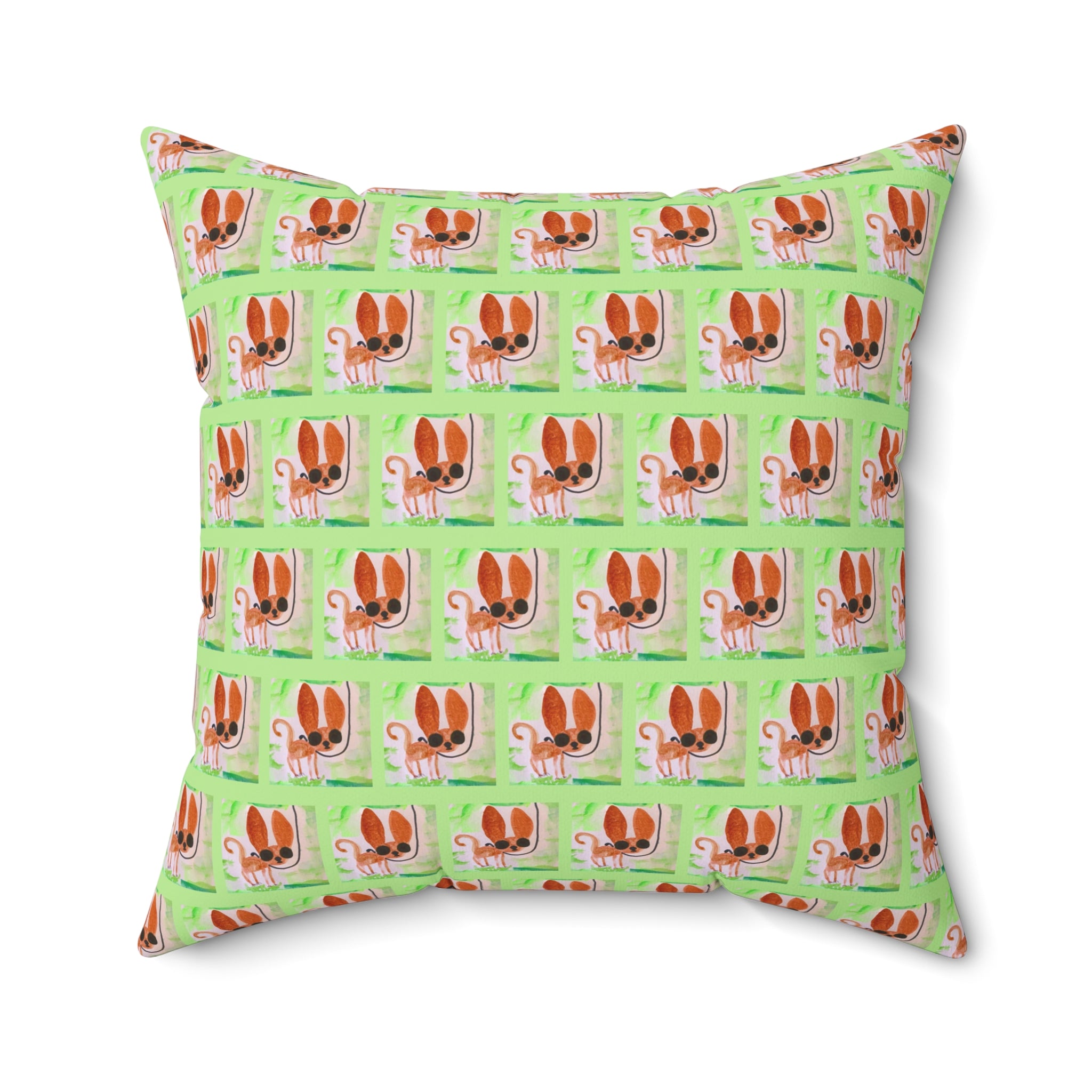 Chihuahua Dog Park Walk Square Pillow — Cute Sassy Pup on Green Background