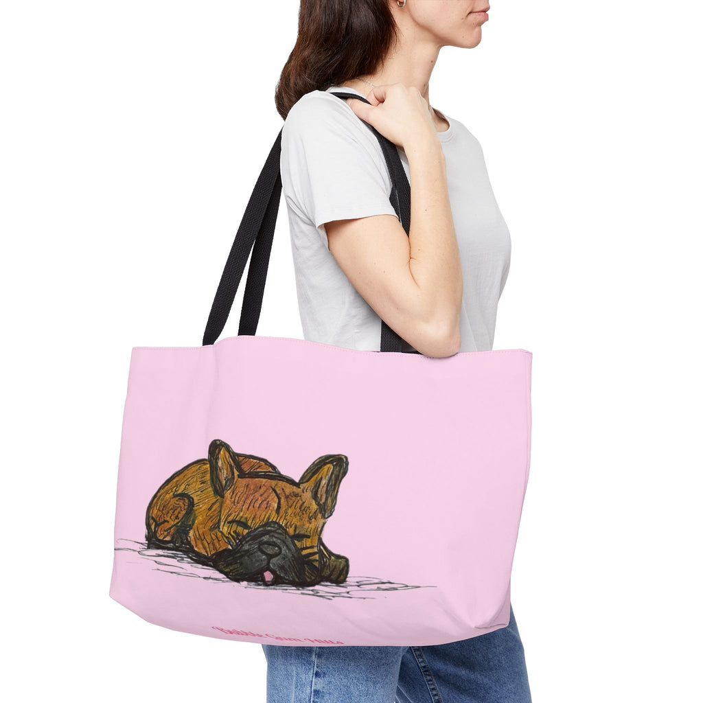 Sleeping Chocolate French Bulldog  Pink Dog Park Tote Bag – Vibrant Cute Pet Travel Bag
