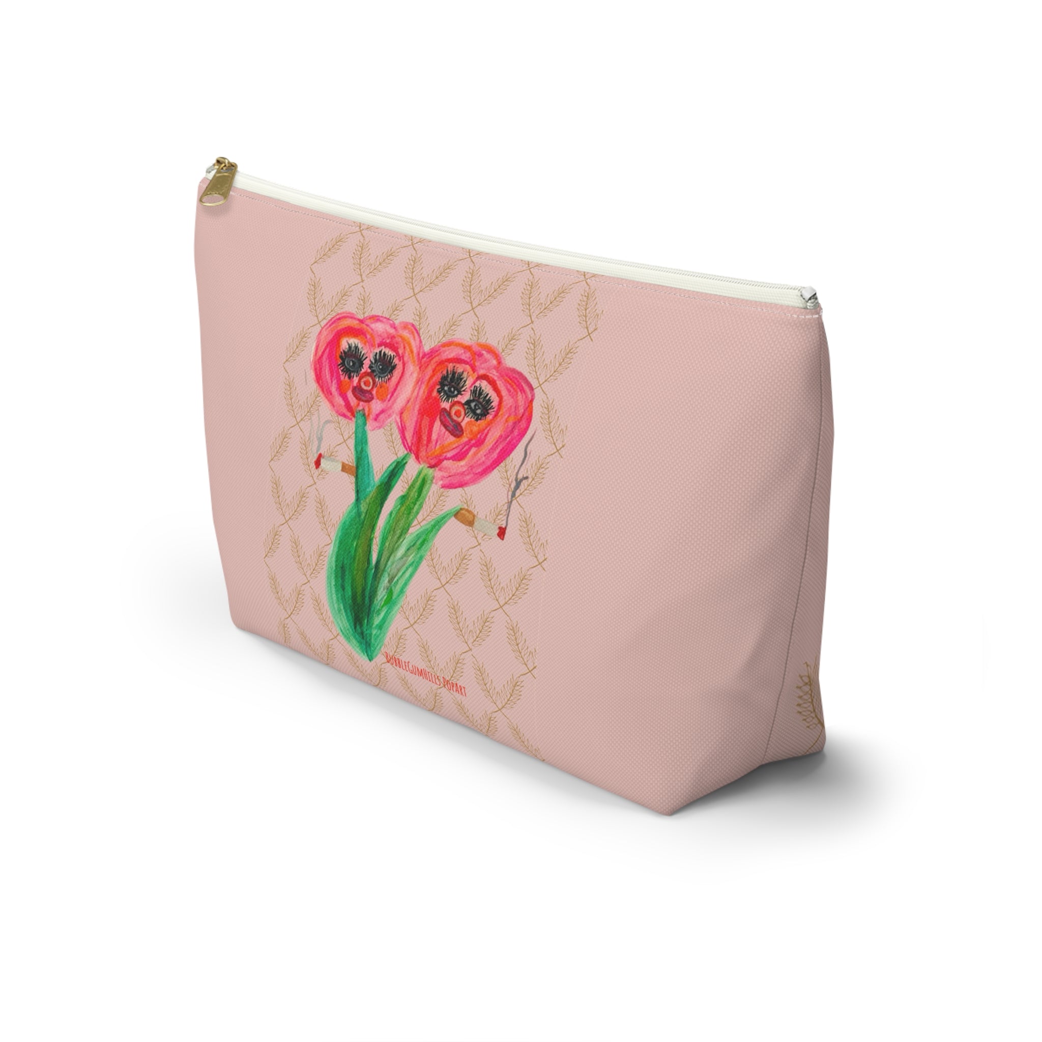 Fun Naughty Floral Tulips Accessories Makeup Pouch Day or Travel Zipper Small & Large