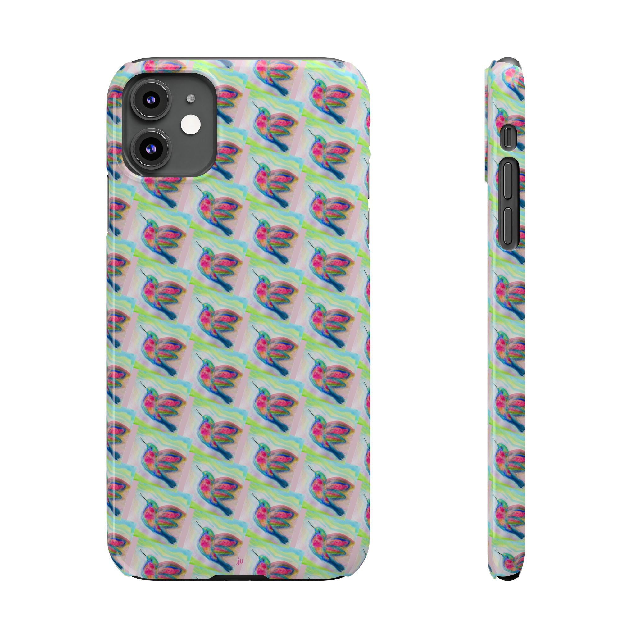 Hummingbirds Slim Phone Case — Pastel Watercolor Hummingbird Pattern Cover