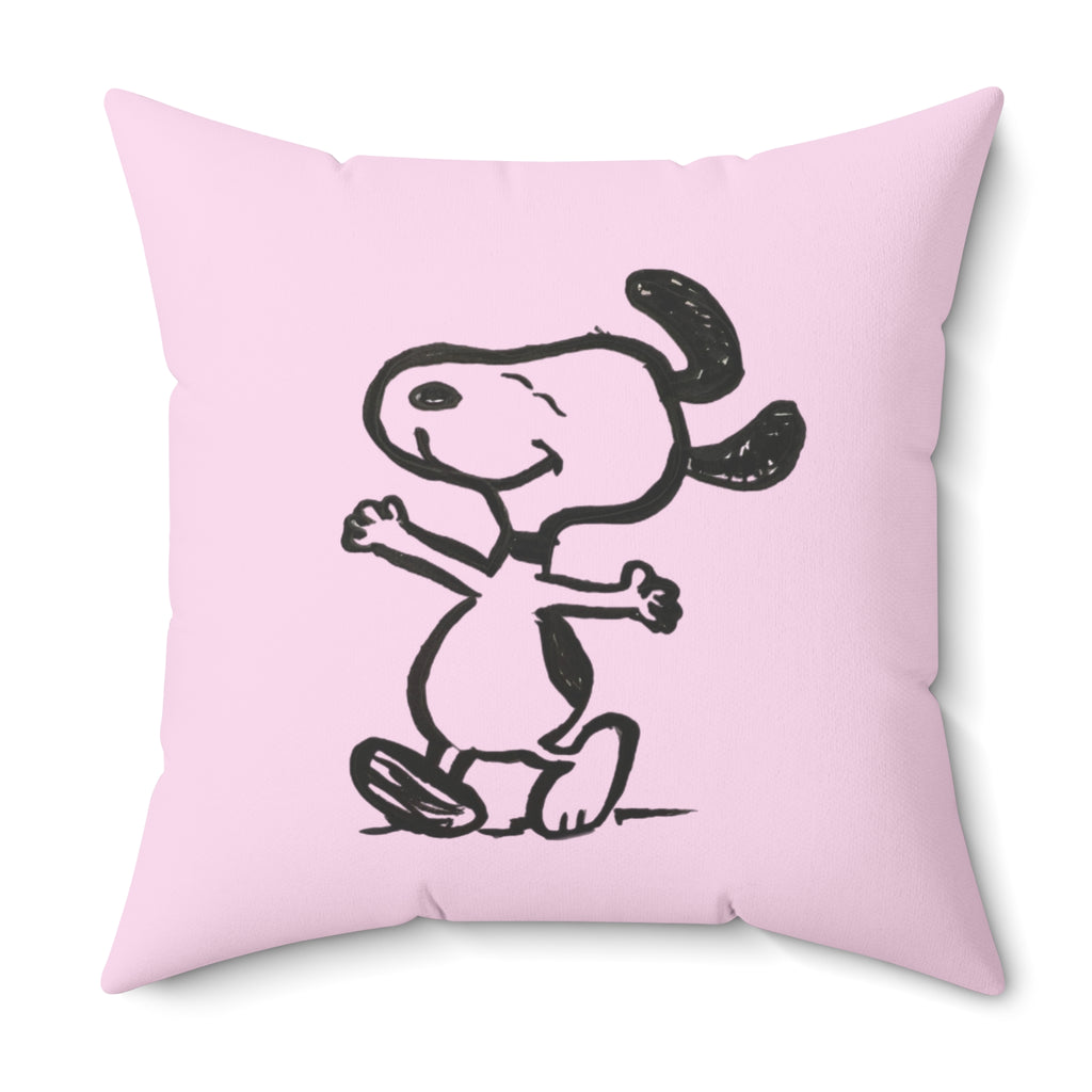 Happy Puppy & Begging Puppy Side  Pink Pup Illustration Decorative Pillow