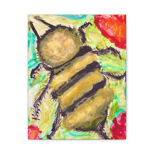 Bee Artwork Canvas Print — Colorful Honeybee Wall Art, Floral Garden Decor