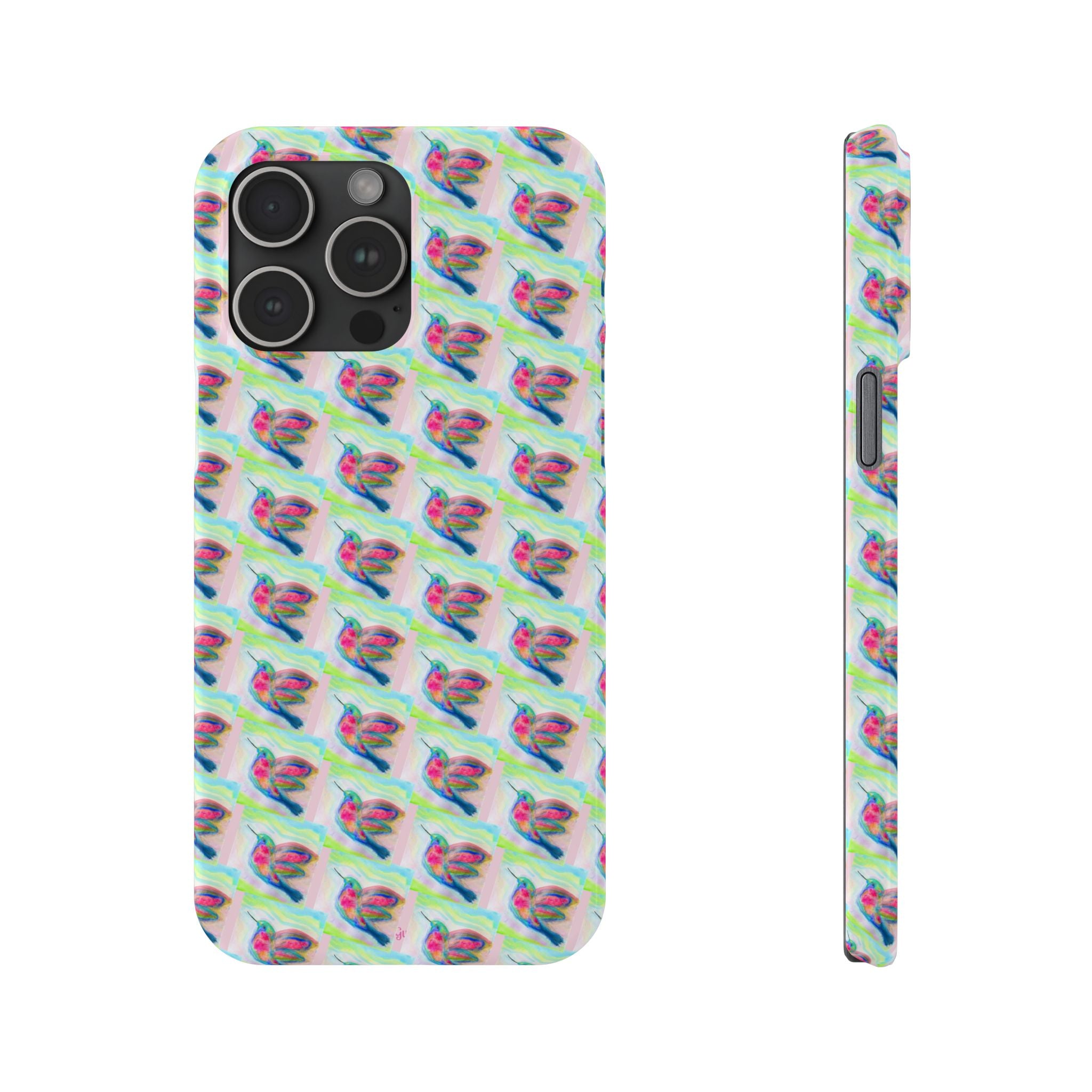 Hummingbirds Slim Phone Case — Pastel Watercolor Hummingbird Pattern Cover