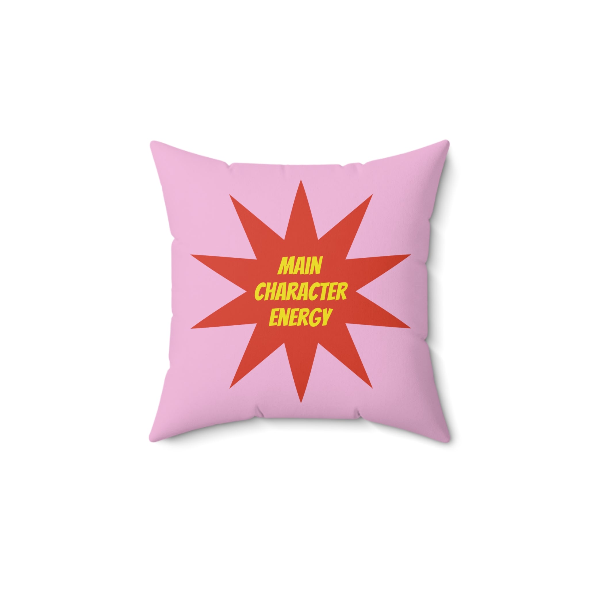Mood Pillow Main Character / Side Character Energy Square Fun Decorative Throw Pillow — Pink & Red Starburst