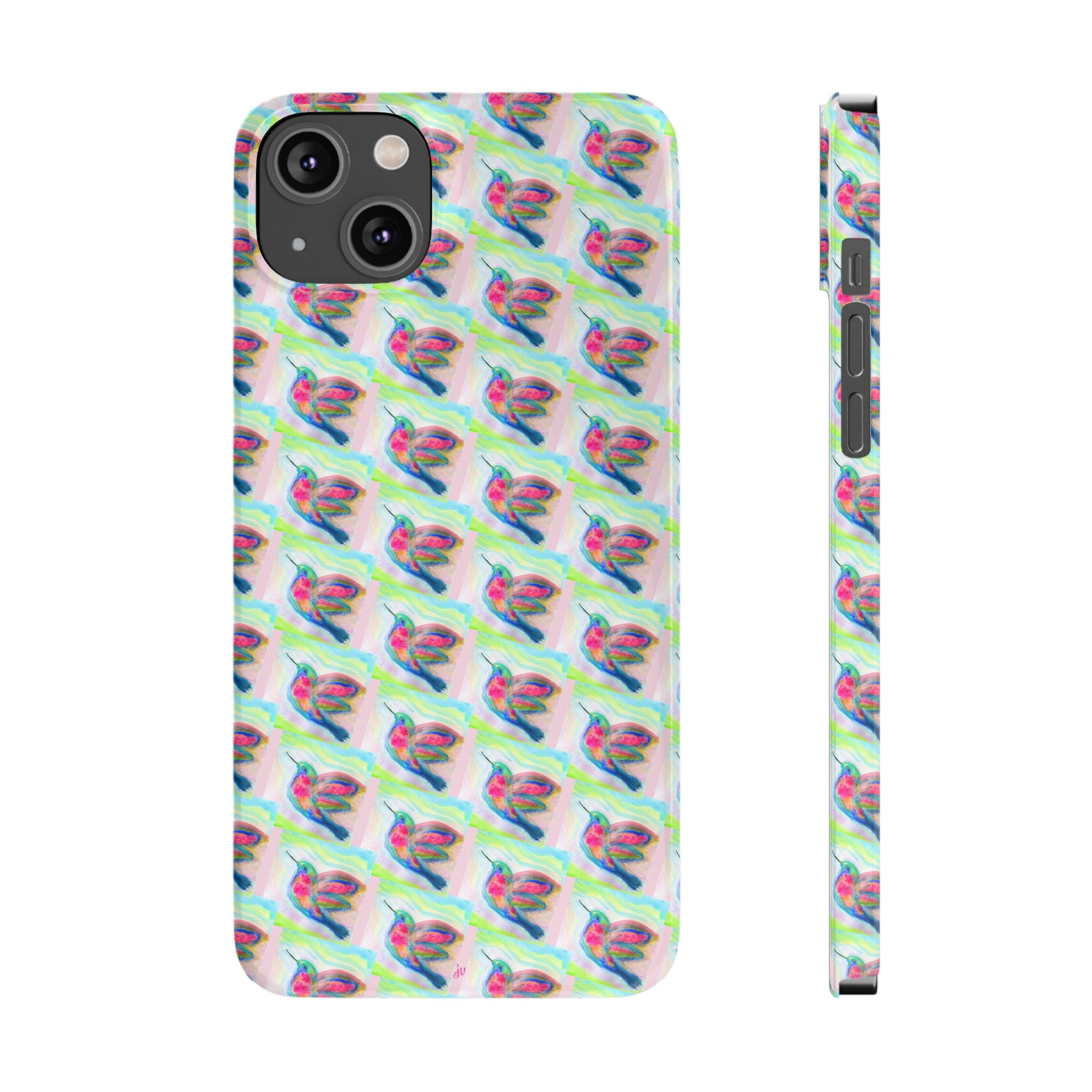 Hummingbirds Slim Phone Case — Pastel Watercolor Hummingbird Pattern Cover