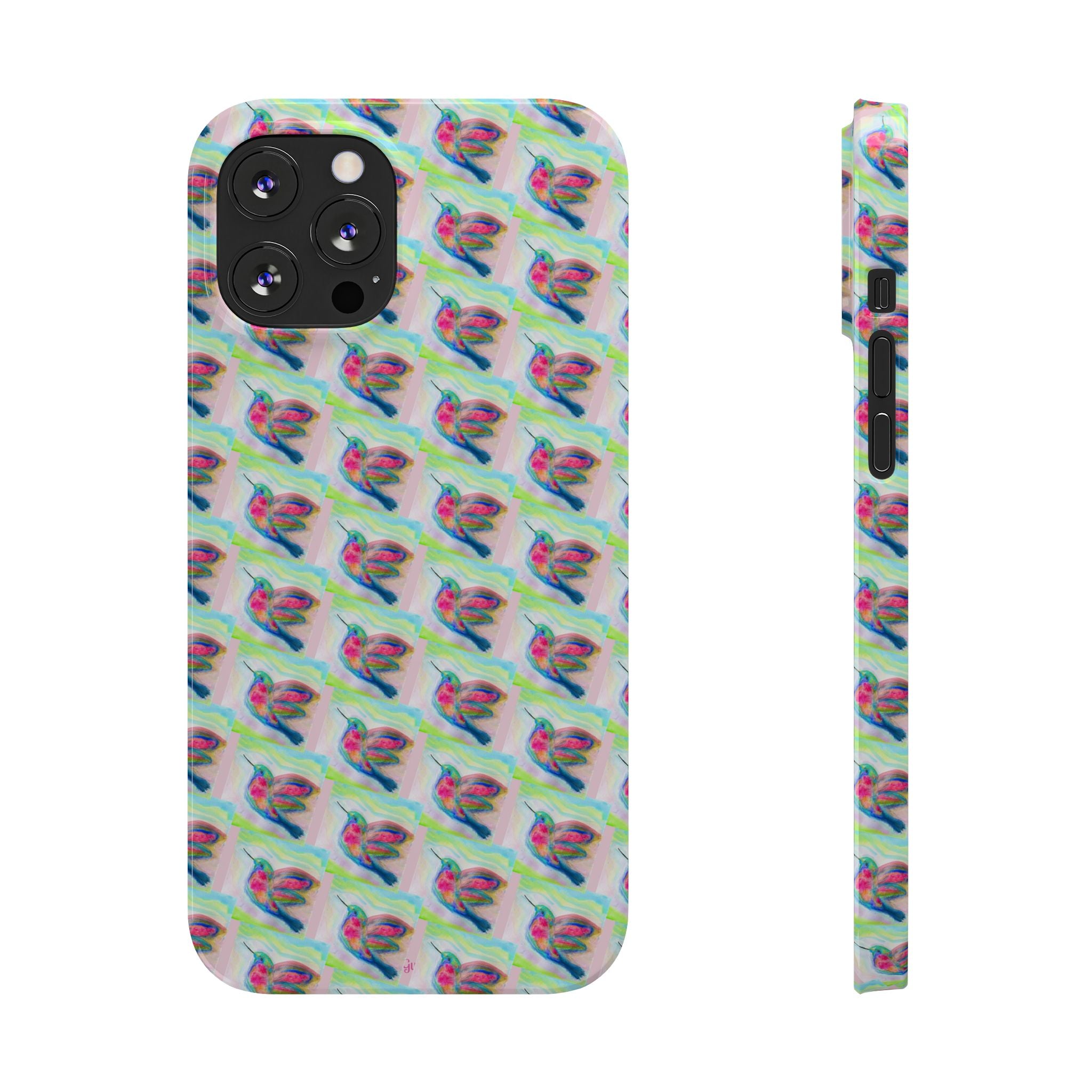 Hummingbirds Slim Phone Case — Pastel Watercolor Hummingbird Pattern Cover