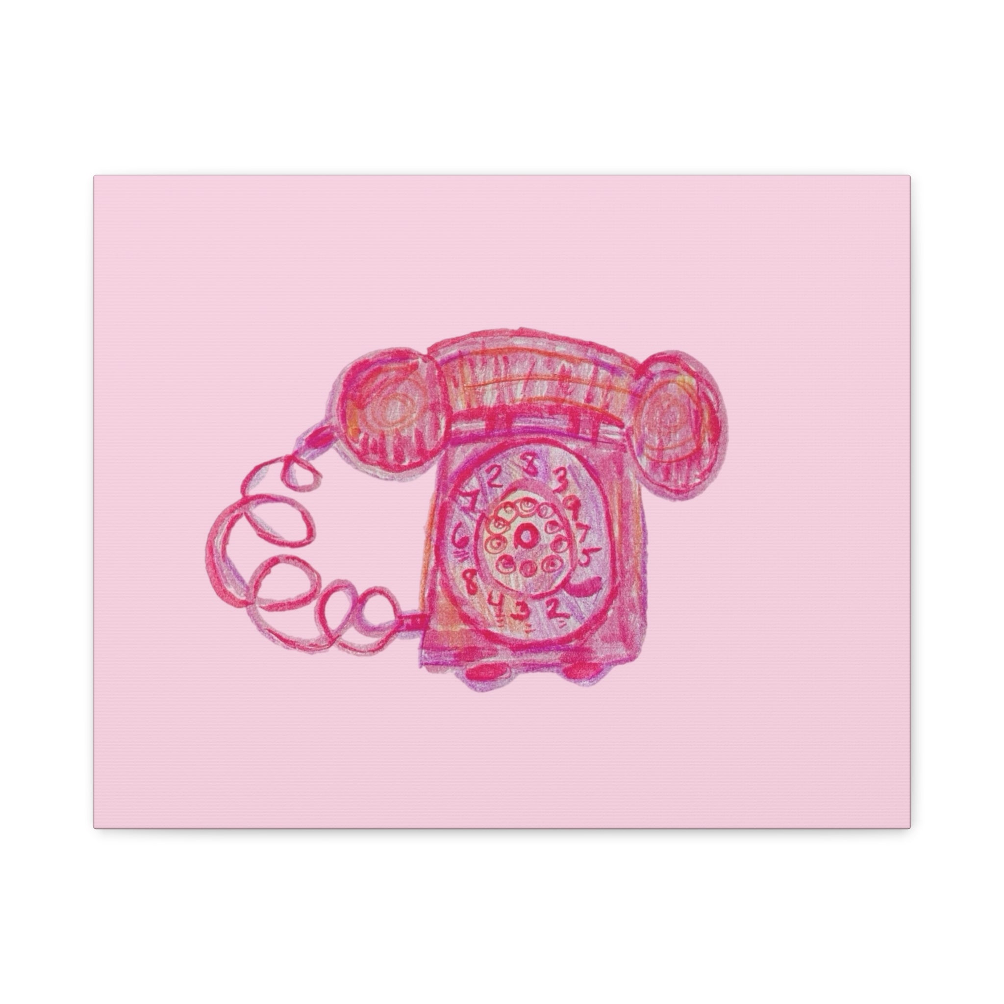 Vintage Pink Rotary Telephone Matte Wall Art Canvas