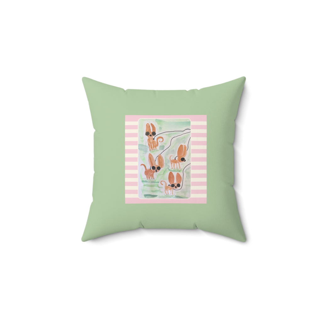 Tiny Dogs Walking Pattern Square Throw Pillow- Novelty Dopamine Pillow for Dog Lovers