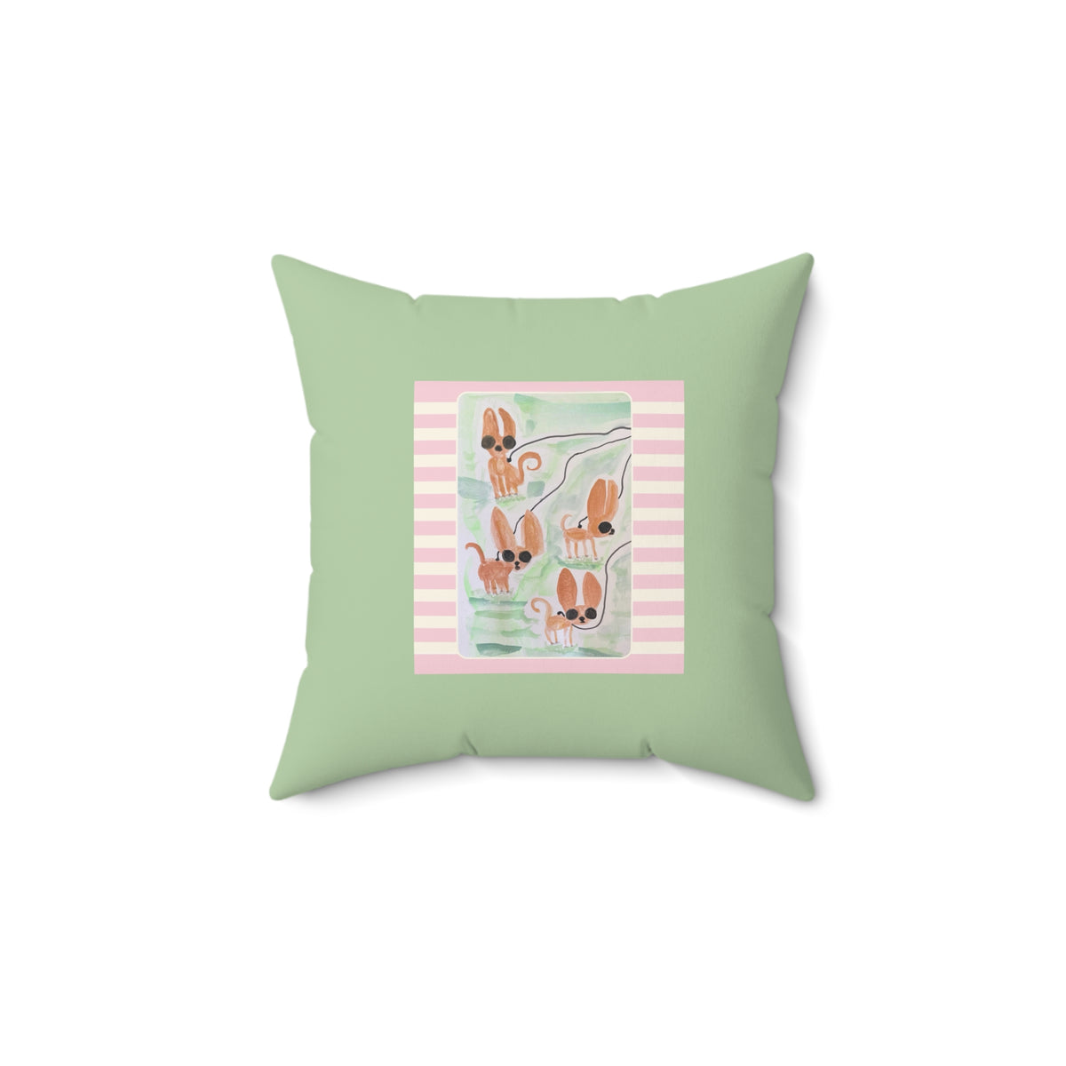 Tiny Dogs Walking Pattern Square Throw Pillow- Novelty Dopamine Pillow for Dog Lovers