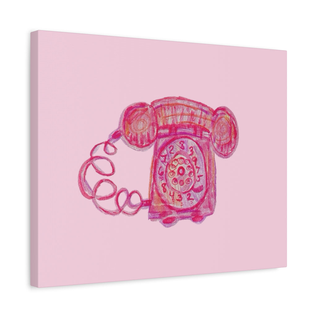 Vintage Pink Rotary Telephone Matte Wall Art Canvas