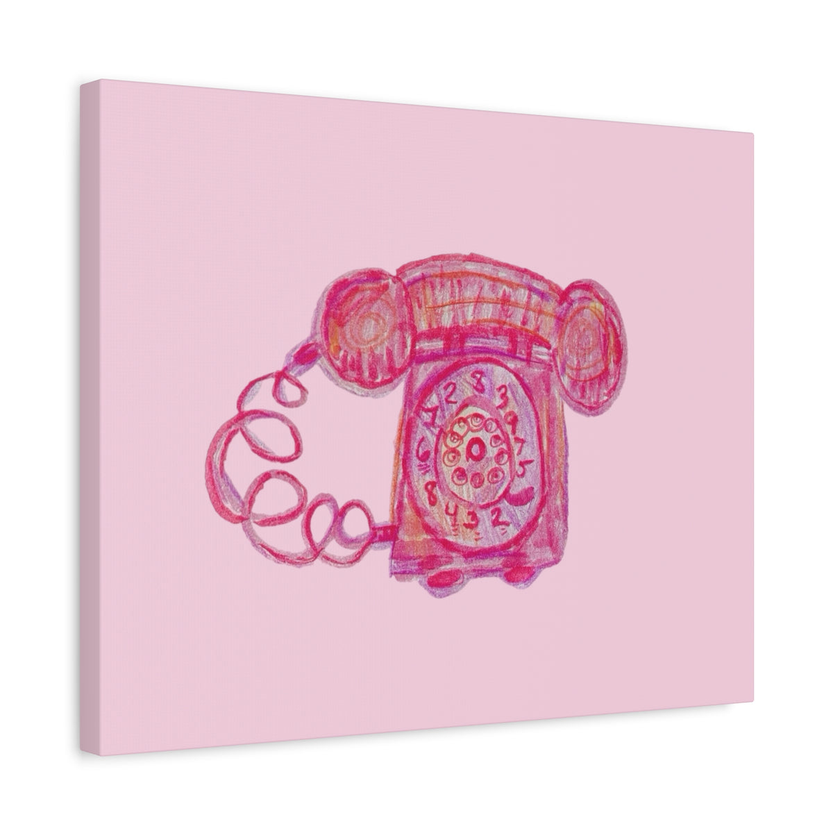 Vintage Pink Rotary Telephone Matte Wall Art Canvas