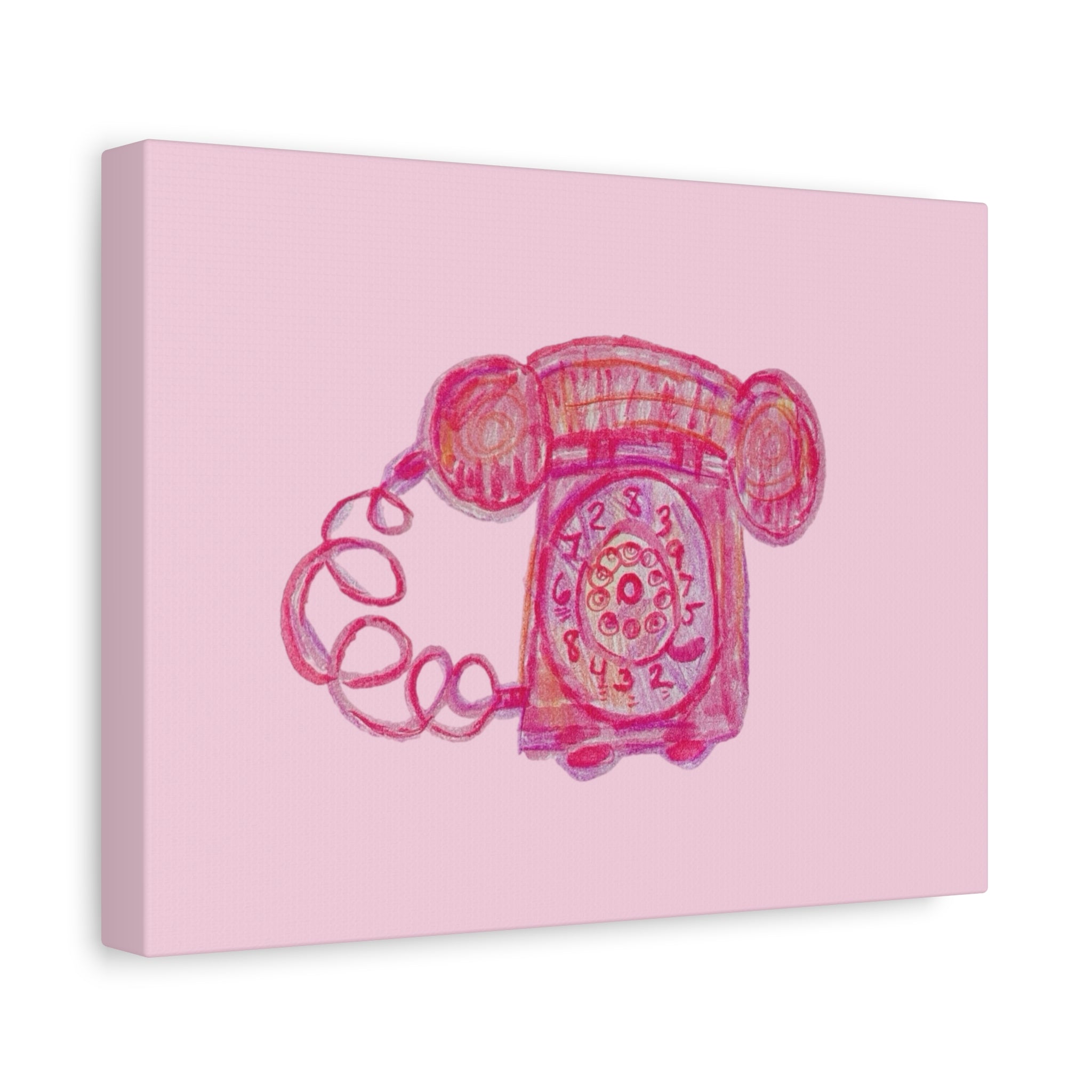 Vintage Pink Rotary Telephone Matte Wall Art Canvas
