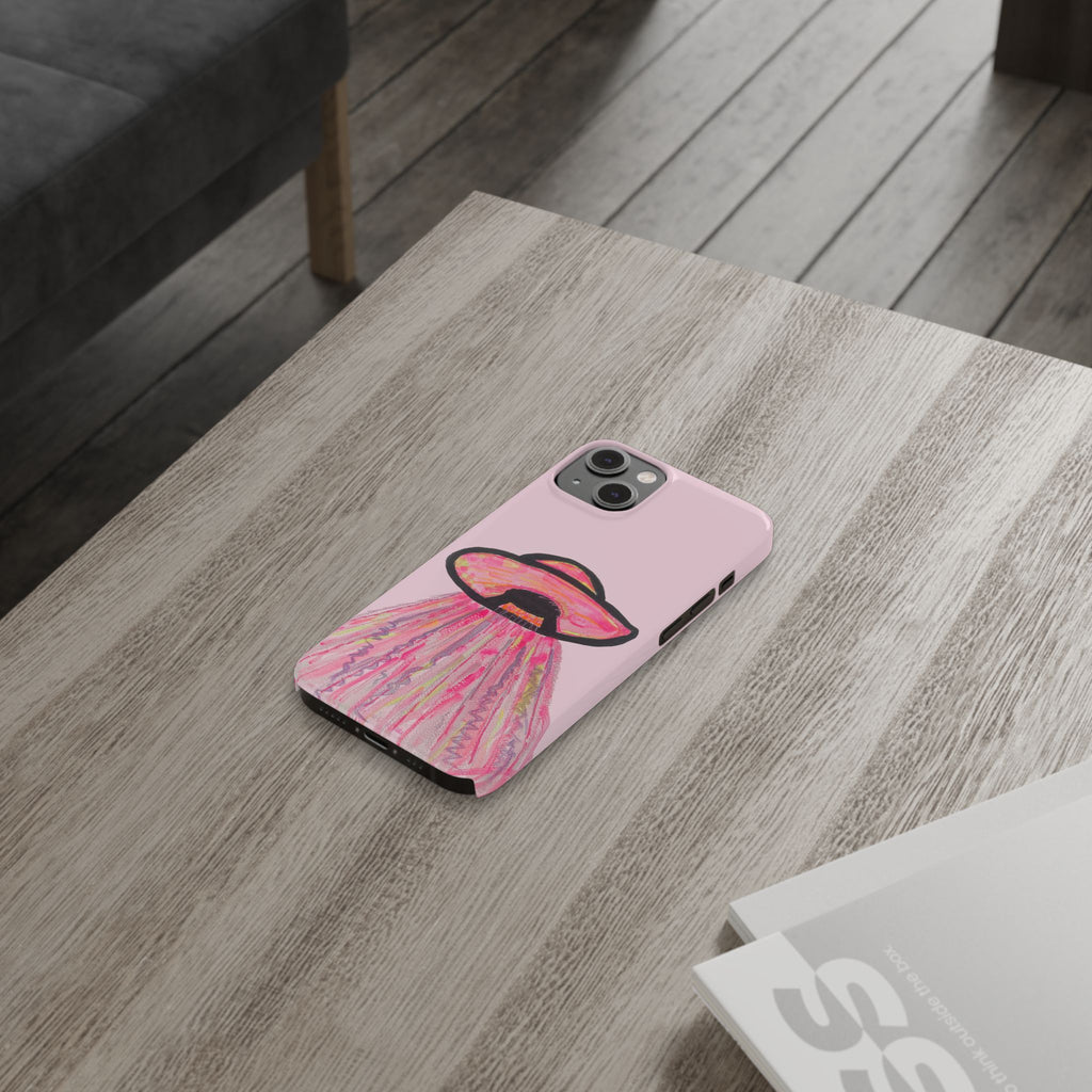 Pink UFO Phone Case — Cute Pastel Alien Abduction Slim Case