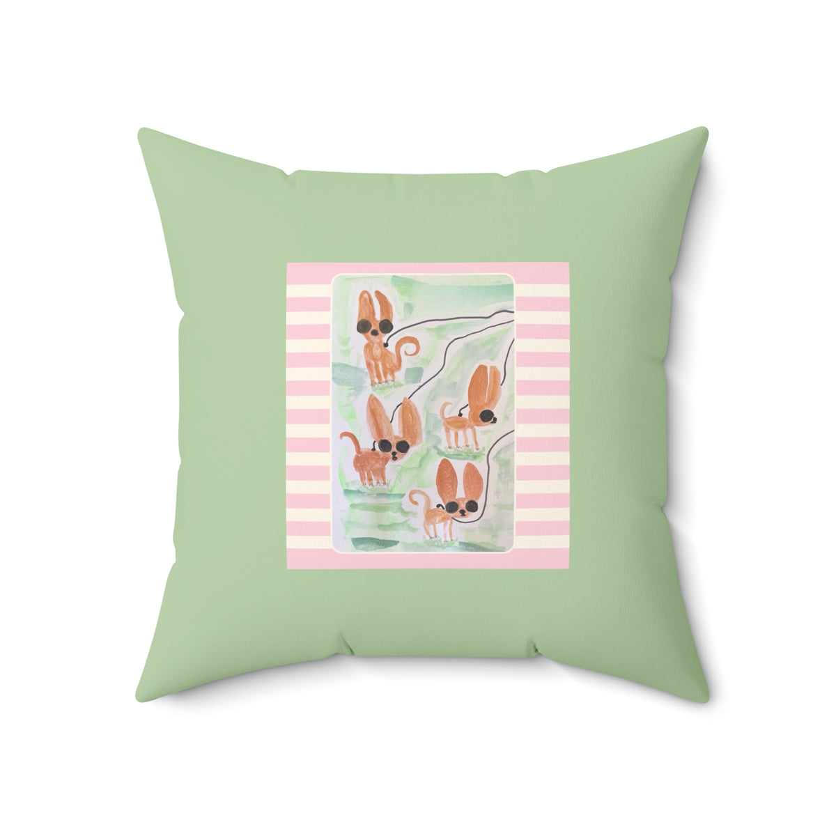 Tiny Dogs Walking Pattern Square Throw Pillow- Novelty Dopamine Pillow for Dog Lovers