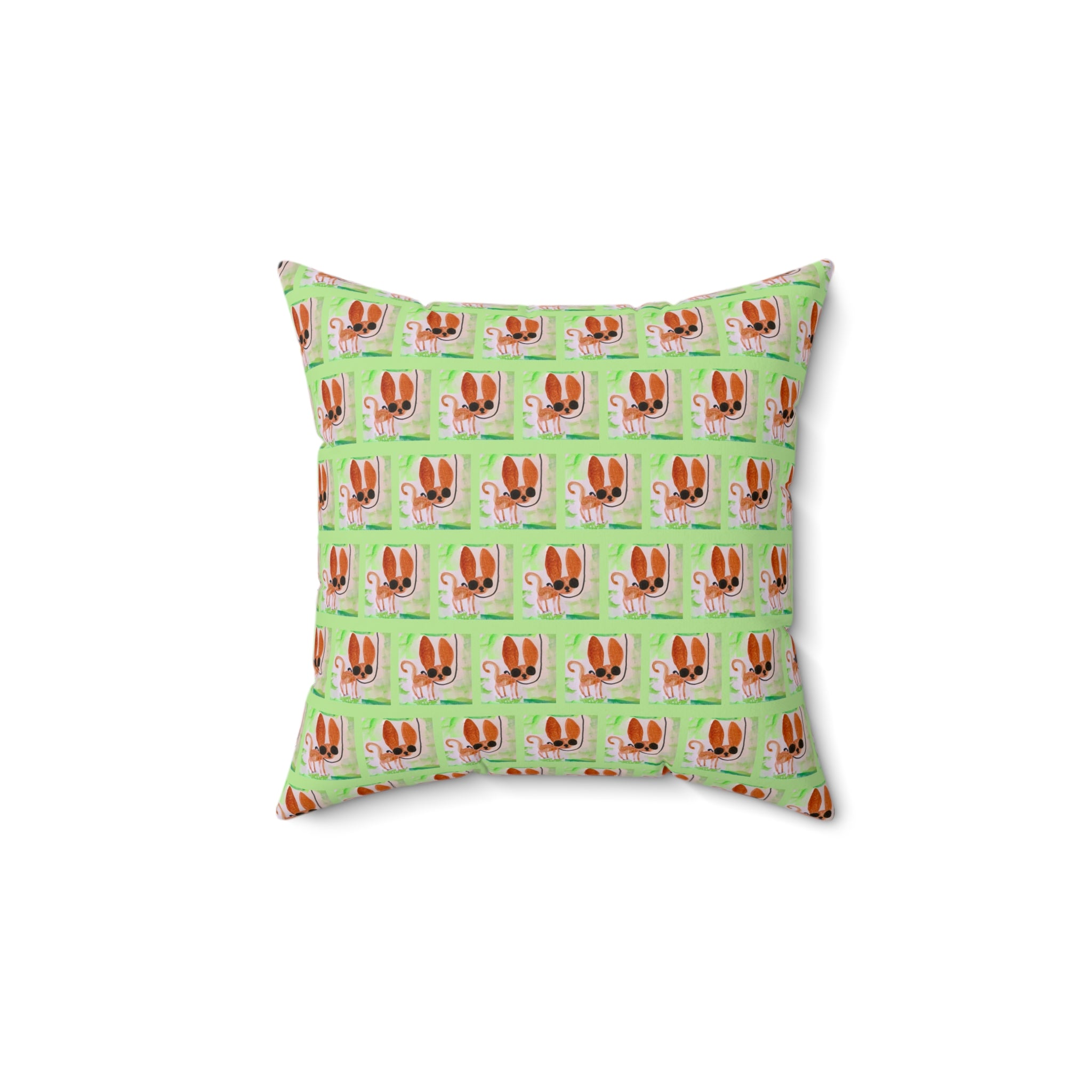 Chihuahua Dog Park Walk Square Pillow — Cute Sassy Pup on Green Background