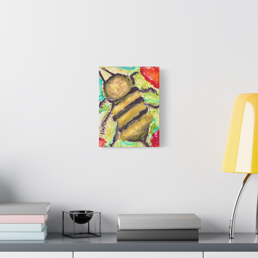 Bee Artwork Canvas Print — Colorful Honeybee Wall Art, Floral Garden Decor