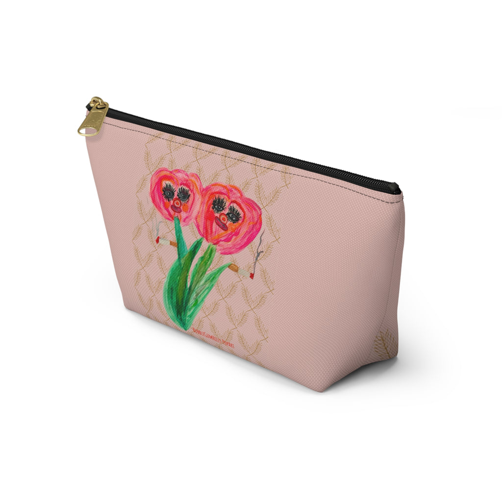 Fun Naughty Floral Tulips Accessories Makeup Pouch Day or Travel Zipper Small & Large