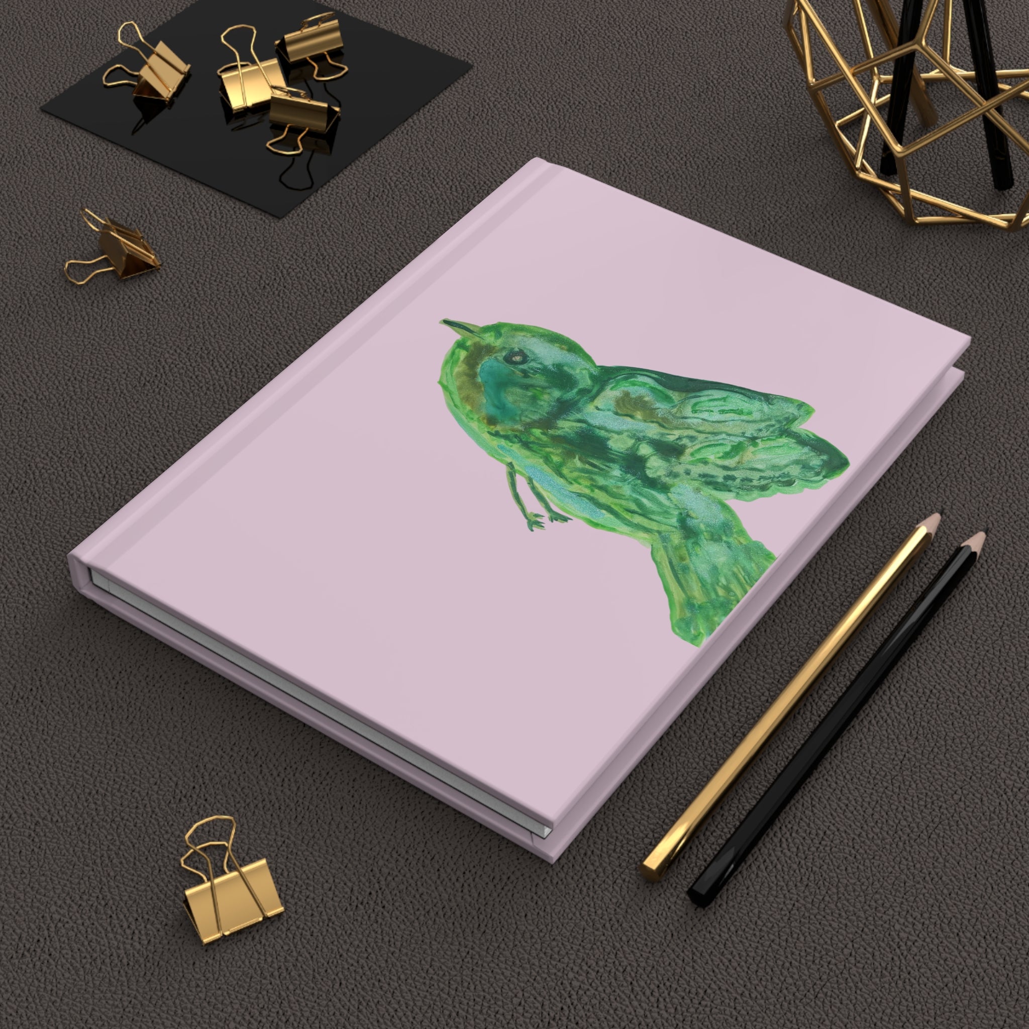 Watercolor Green Bird Pink Matte Hardcover Journal Notebook Diary for Bird Loving Writers Lined 150 Page