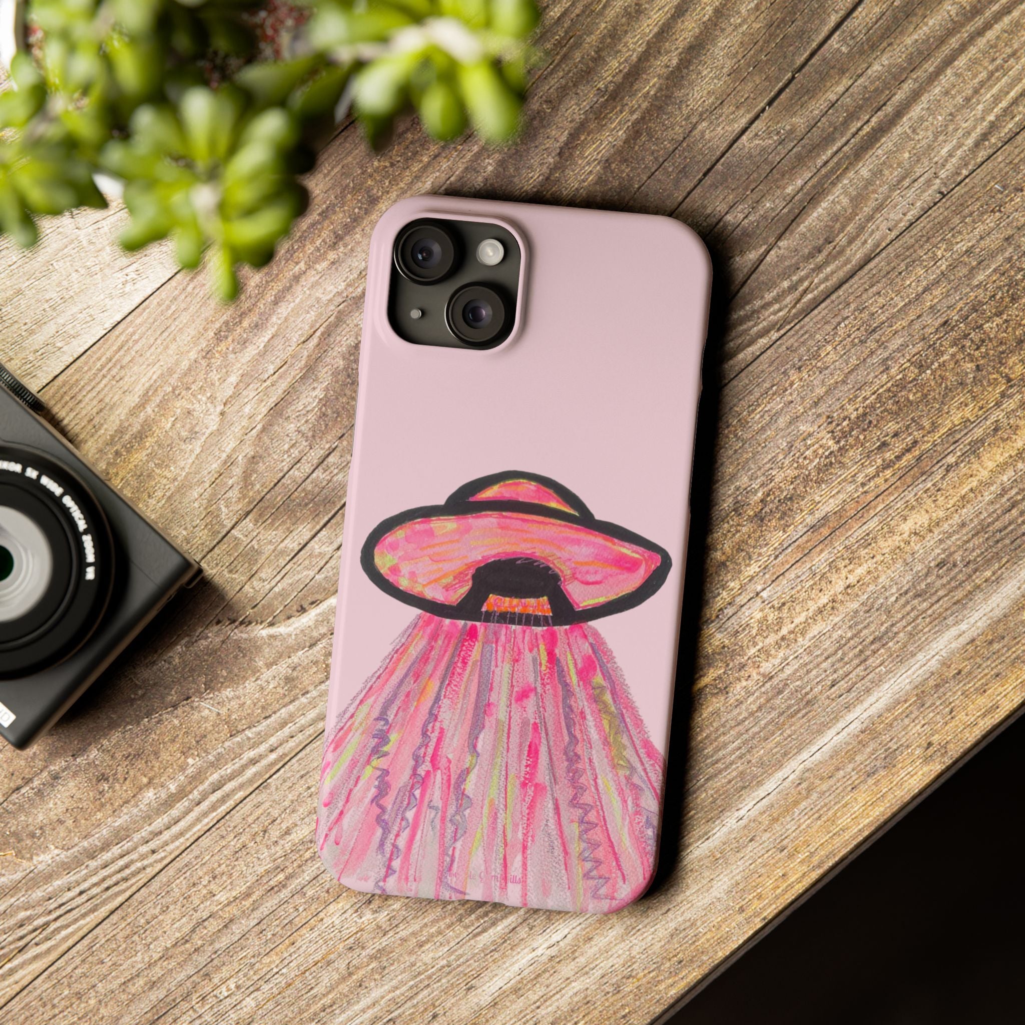 Pink UFO Phone Case — Cute Pastel Alien Abduction Slim Case
