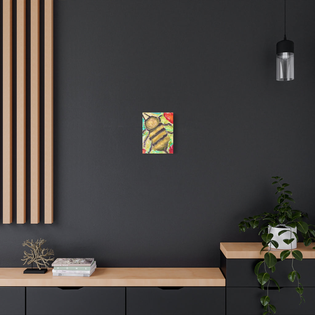 Bee Artwork Canvas Print — Colorful Honeybee Wall Art, Floral Garden Decor