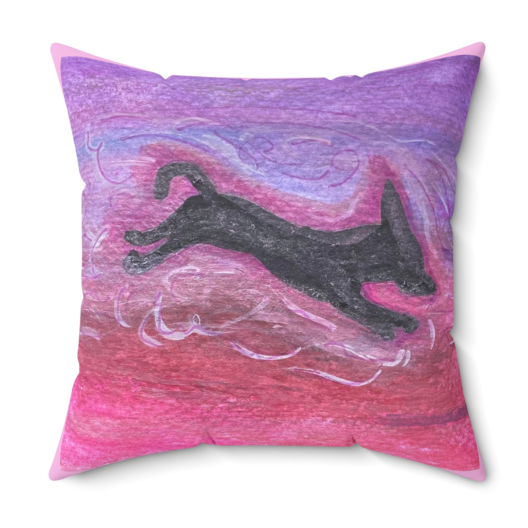 "The Zoomies" Puppy  Pink and Purple  Decorative Throw Pillow
