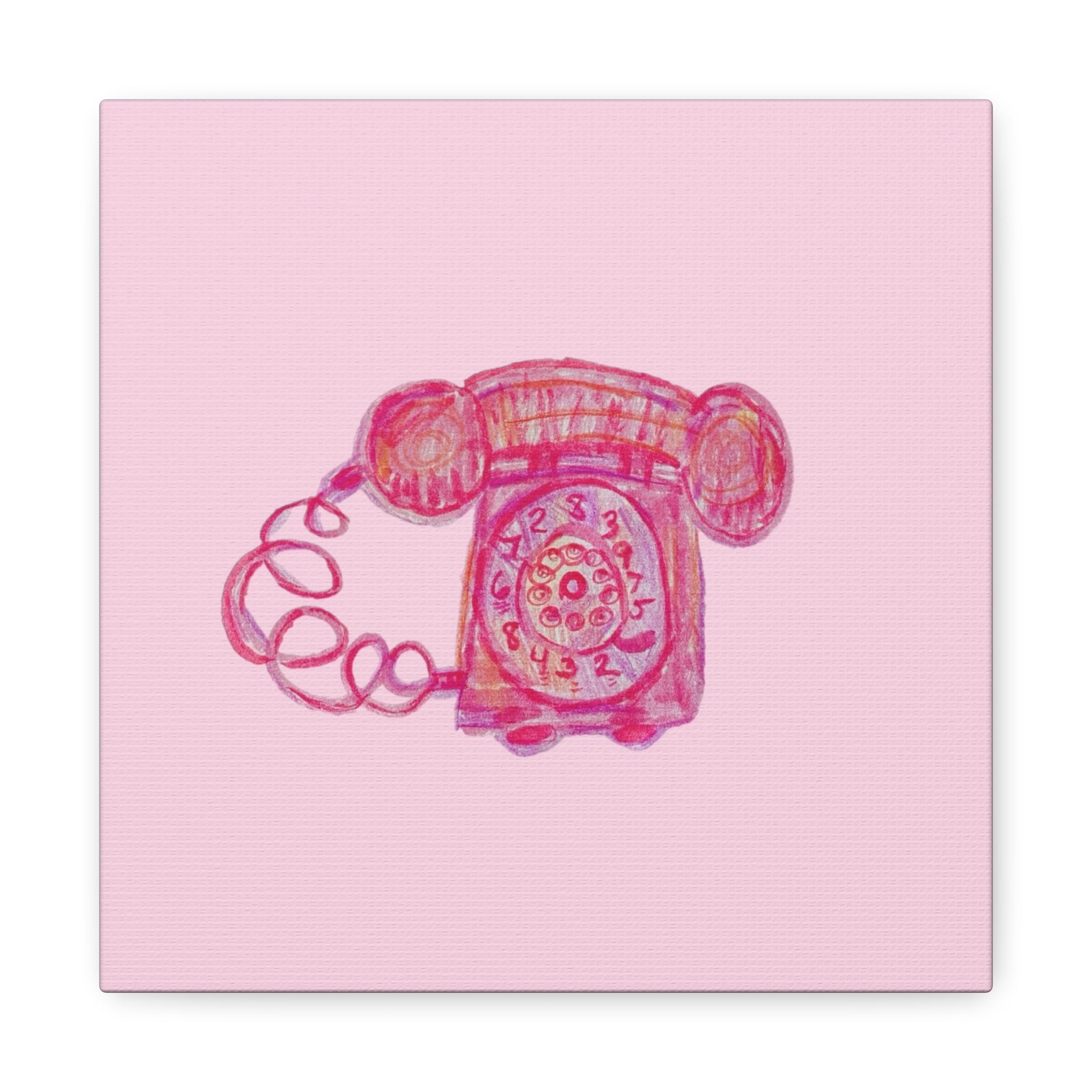 Vintage Pink Rotary Telephone Matte Wall Art Canvas