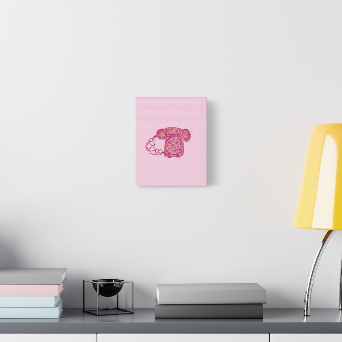 Vintage Pink Rotary Telephone Matte Wall Art Canvas