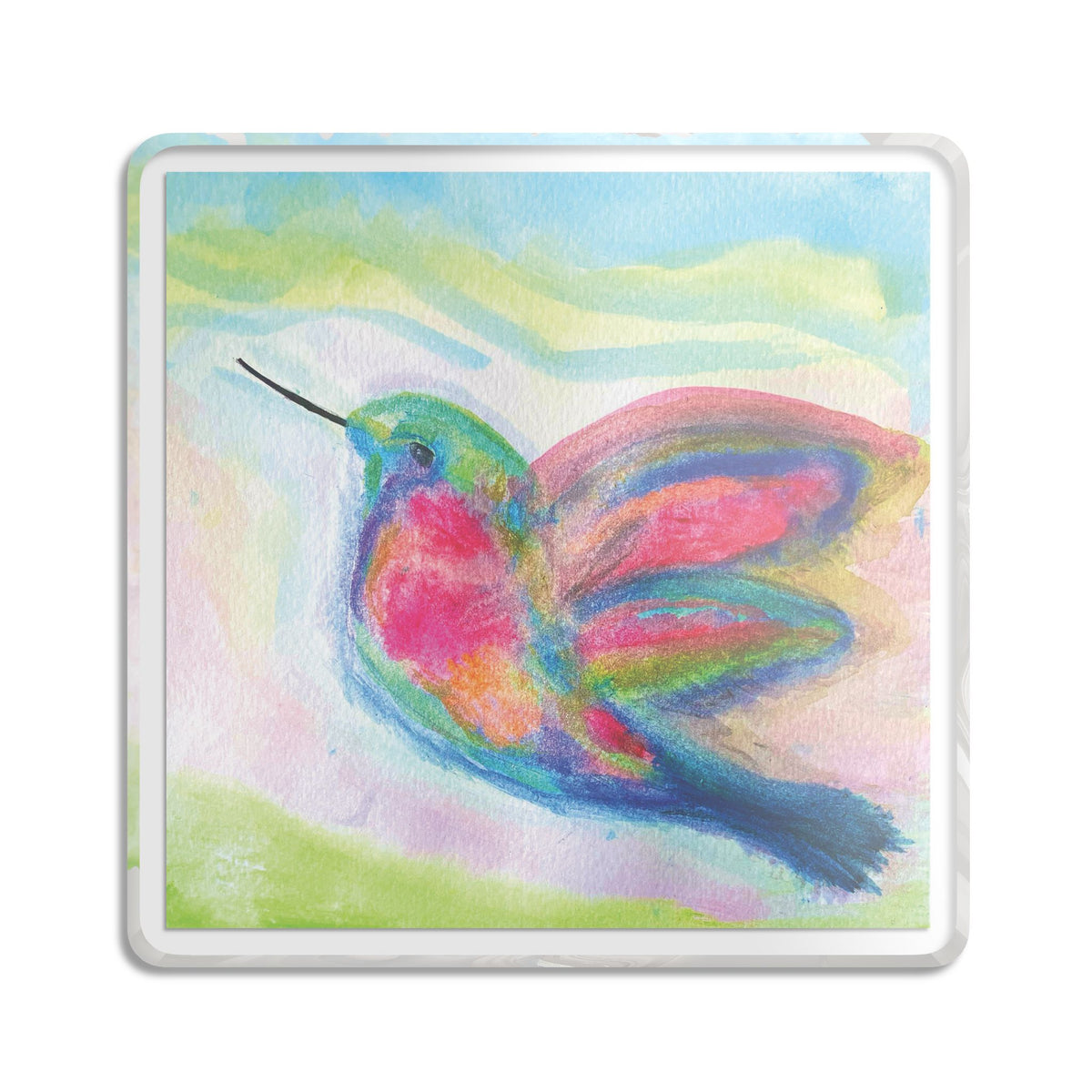 Hummingbird Watercolor Art Plaque – Colorful Decorative Desk or Shelf Gift