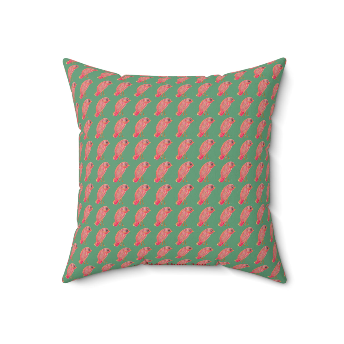 Red, Orange & Pink Birds Pattern with Wild Outdoor Green Background Square Decorative Throw Pillow Perfect for Bird Lovers