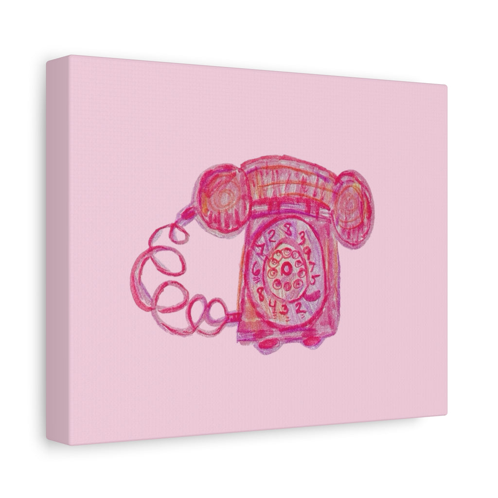 Vintage Pink Rotary Telephone Matte Wall Art Canvas