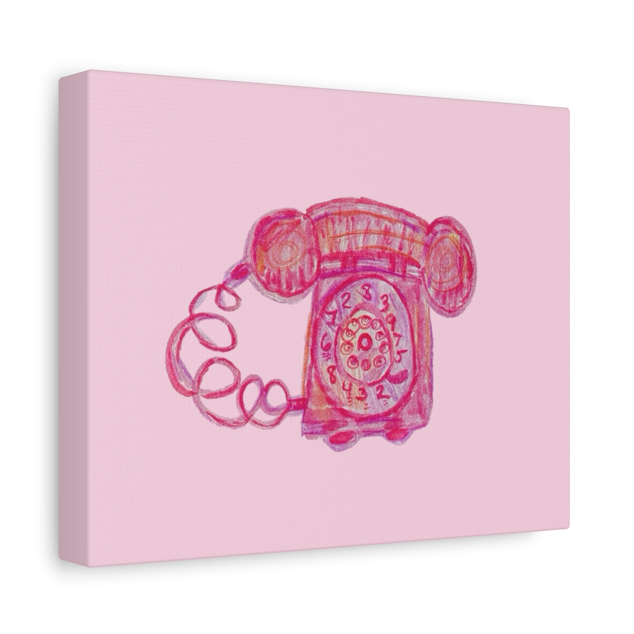 Vintage Pink Rotary Telephone Matte Wall Art Canvas