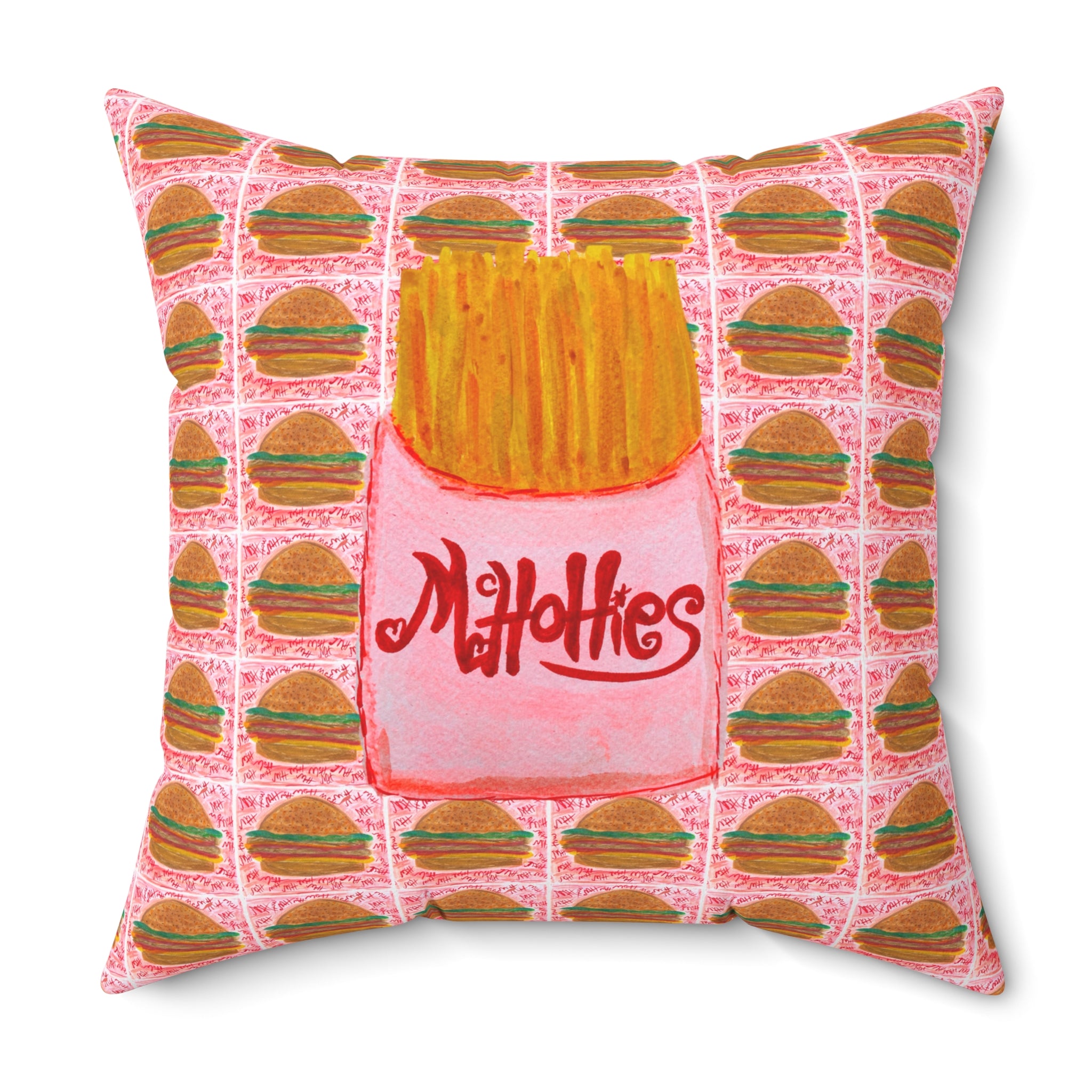 McHottie Fries Please! Burger Back Pattern Decorative Throw Pillow