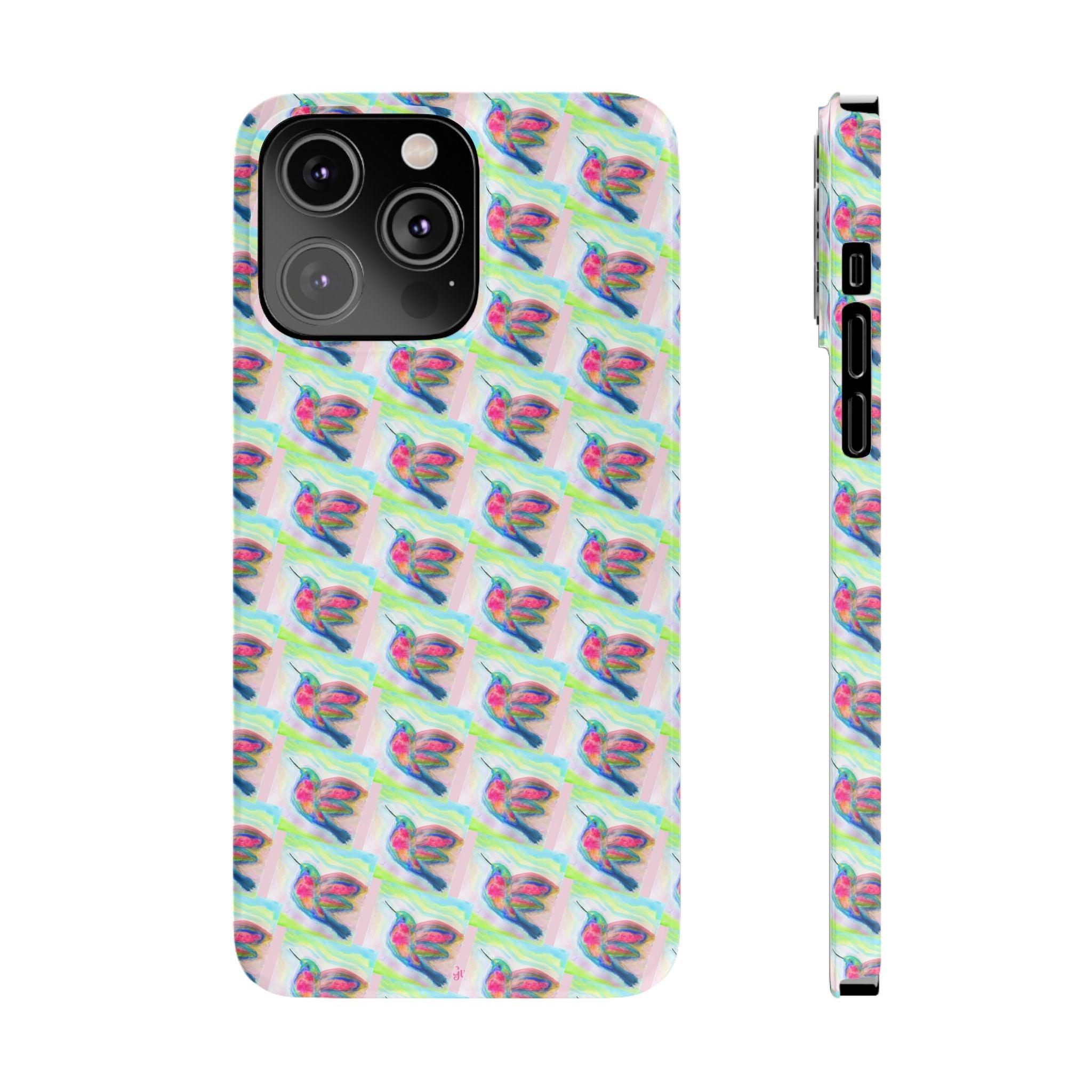 Hummingbirds Slim Phone Case — Pastel Watercolor Hummingbird Pattern Cover