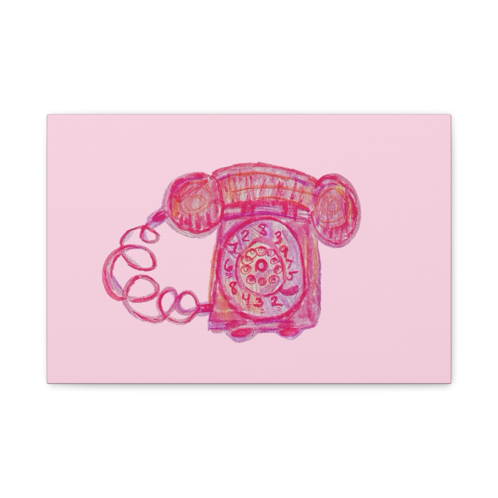Vintage Pink Rotary Telephone Matte Wall Art Canvas