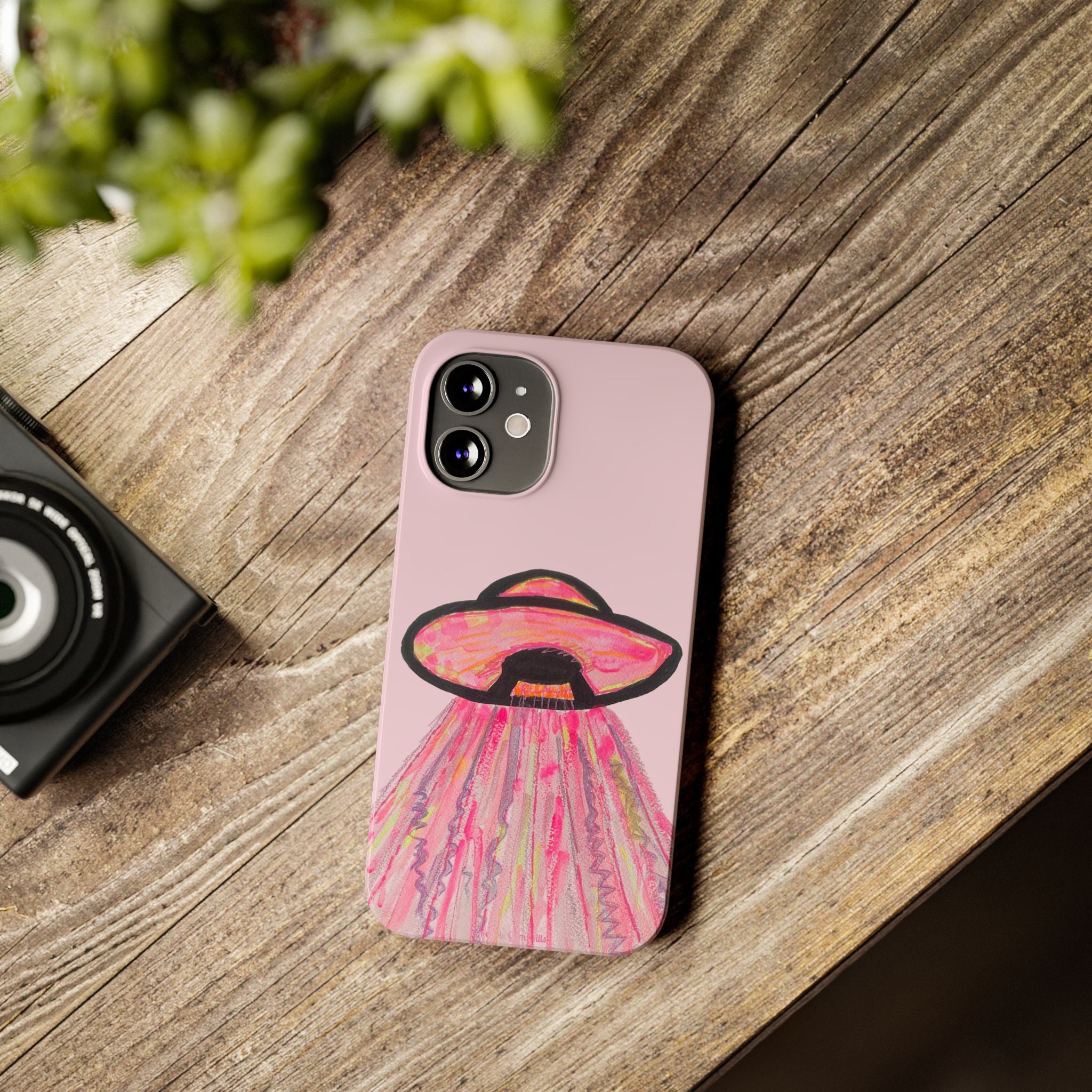 Pink UFO Phone Case — Cute Pastel Alien Abduction Slim Case
