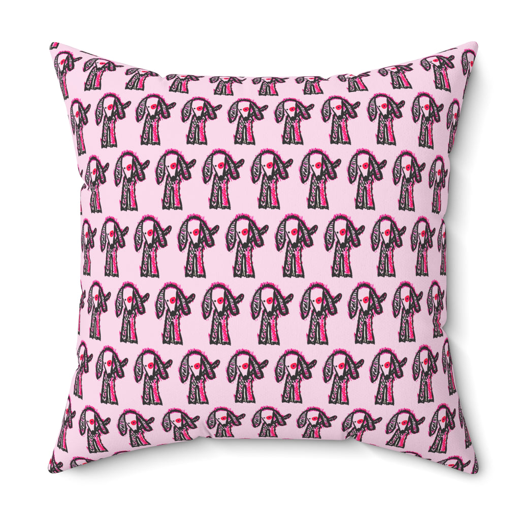 Pink Puppy Poppy Storytime Decorative Pillow — Cute Hand-Drawn Dog Design