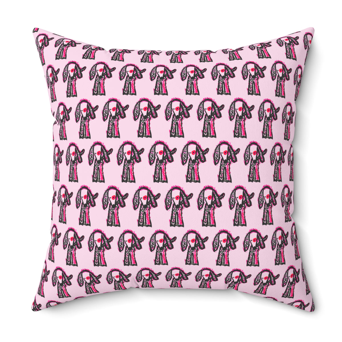 Pink Puppy Poppy Storytime Decorative Pillow — Cute Hand-Drawn Dog Design