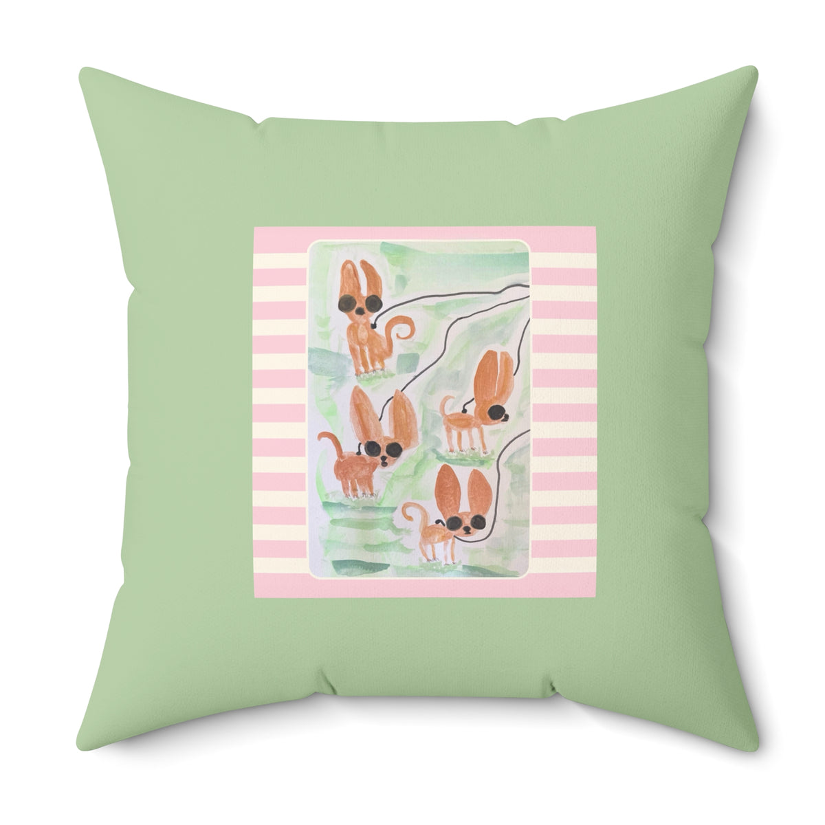 Tiny Dogs Walking Pattern Square Throw Pillow- Novelty Dopamine Pillow for Dog Lovers